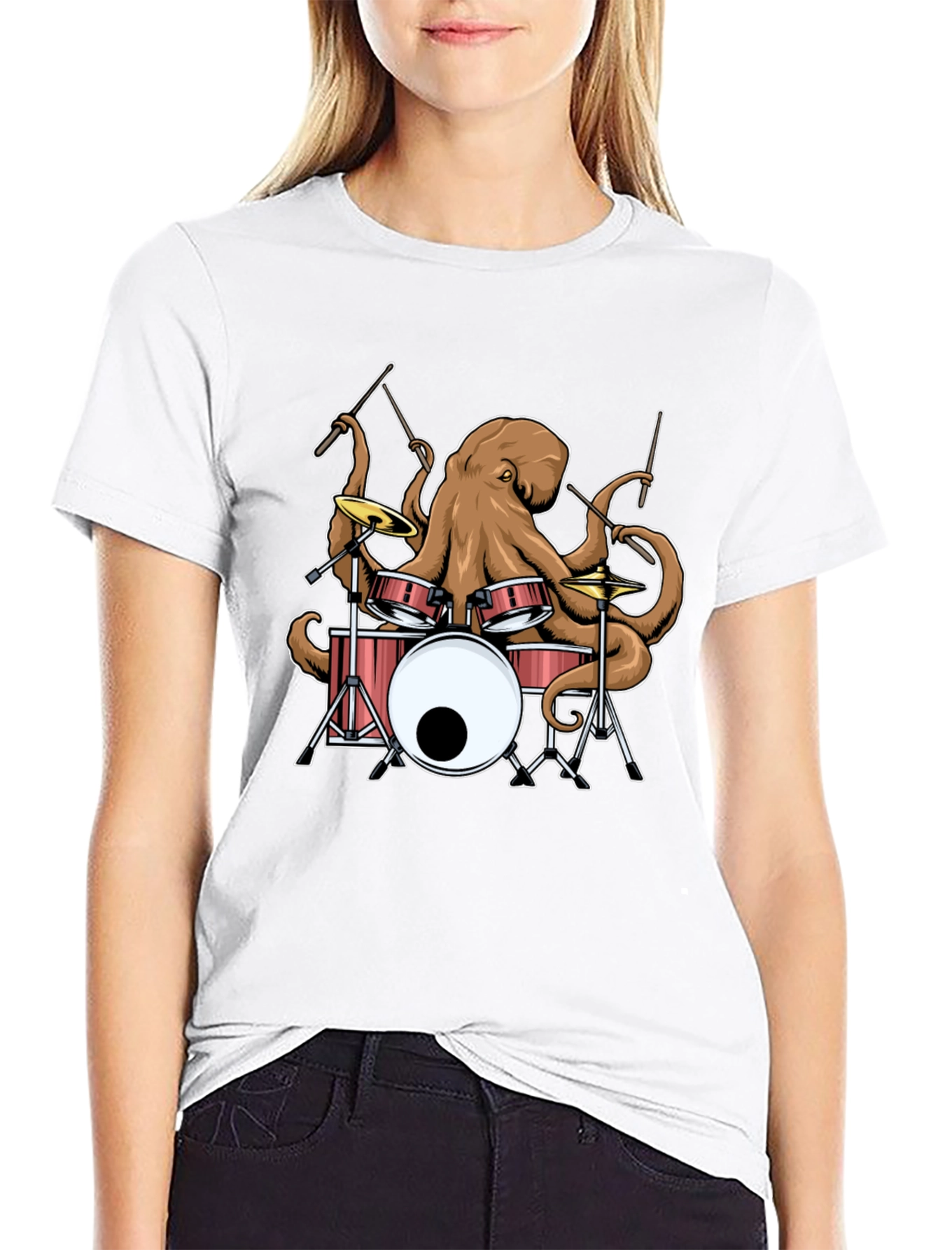 Octopus Drummer Black Graphic T-Shirt
