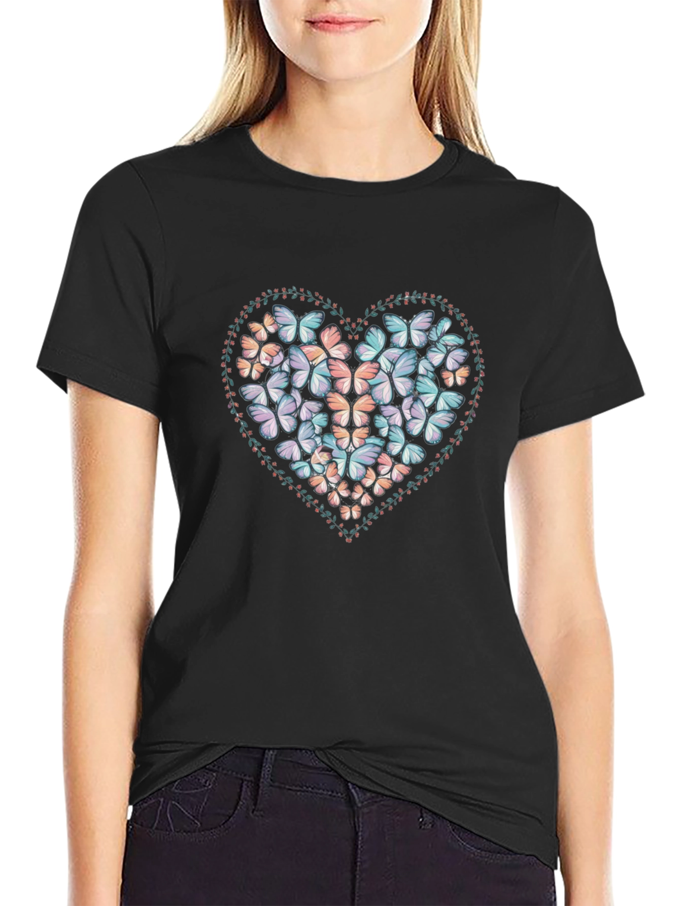 Butterfly Heart Graphic Tee - Black