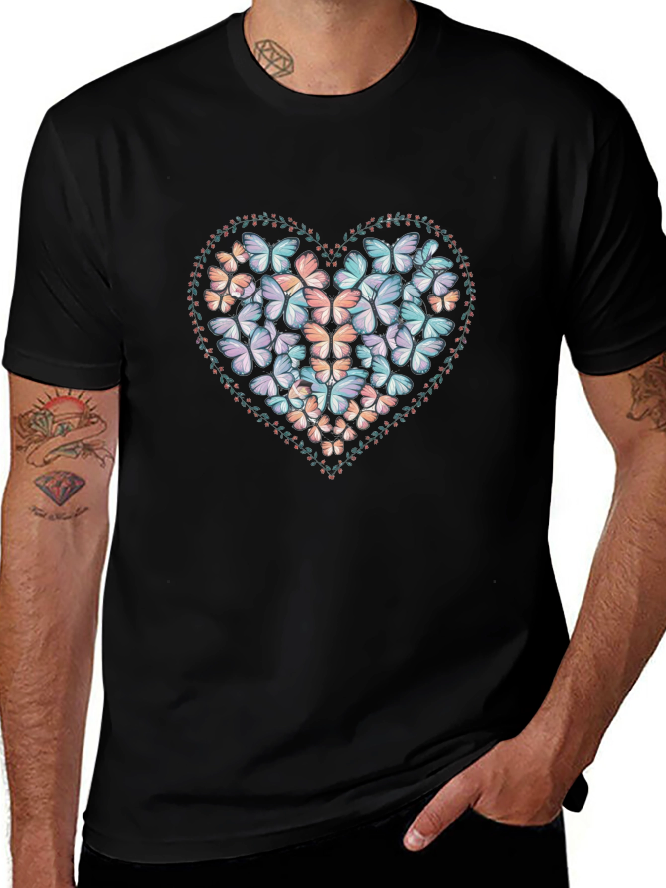 Butterfly Heart Graphic Tee - Black