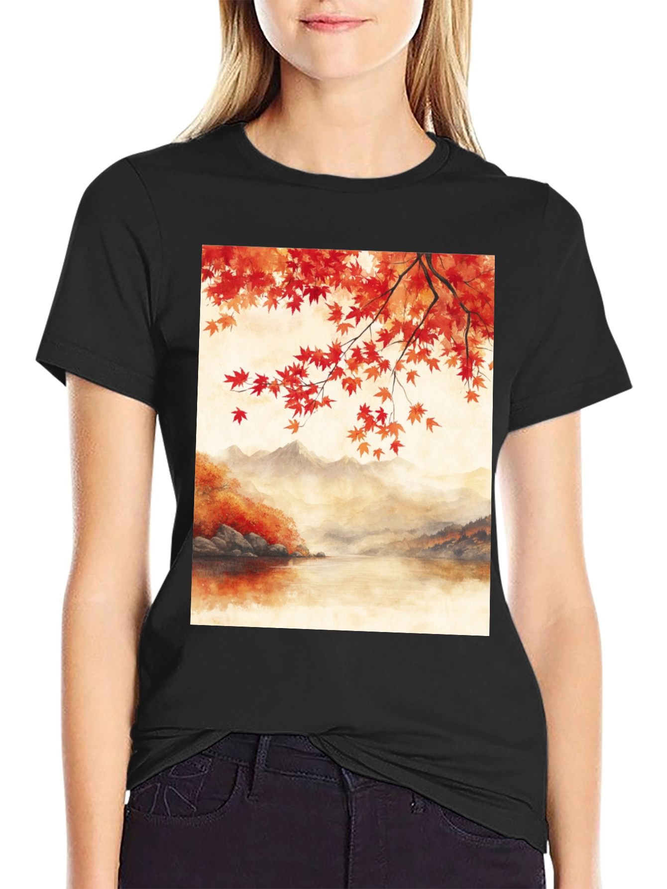 Autumn Lake T-Shirt - Artistic Fall Landscape Tee