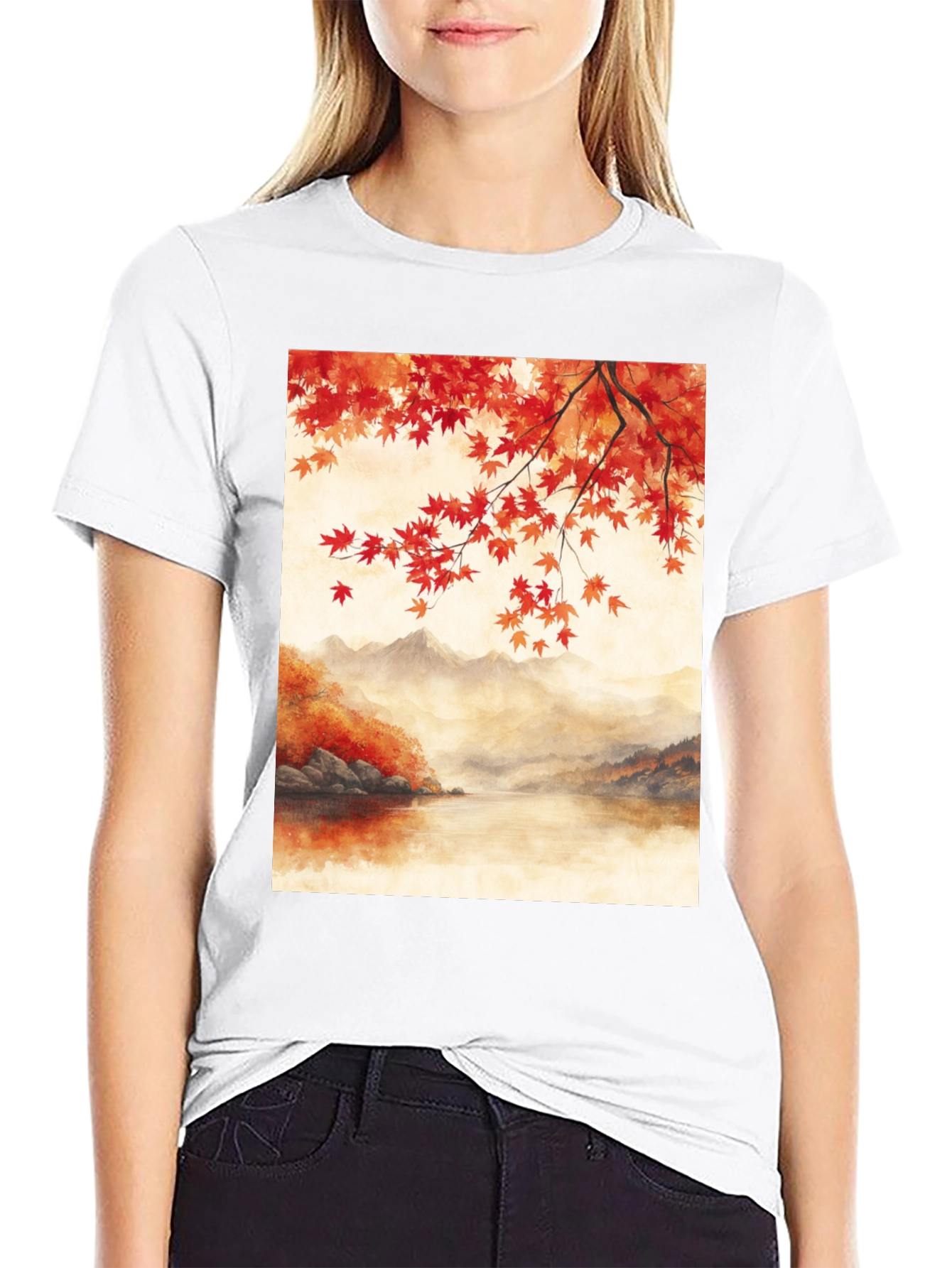 Autumn Lake T-Shirt - Artistic Fall Landscape Tee