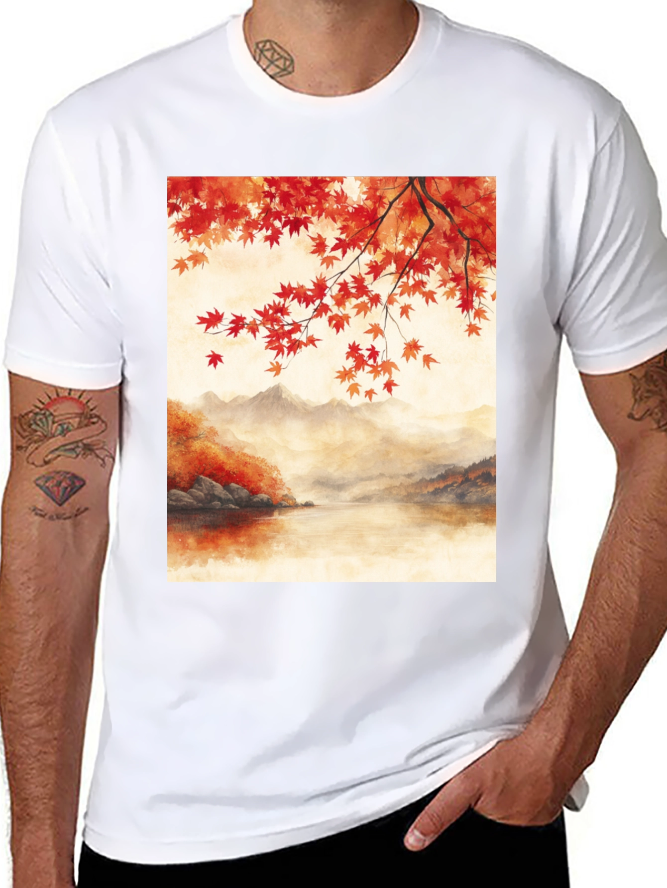 Autumn Lake T-Shirt - Artistic Fall Landscape Tee
