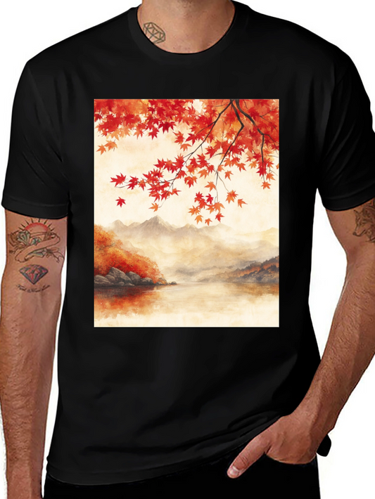 Autumn Lake T-Shirt - Artistic Fall Landscape Tee