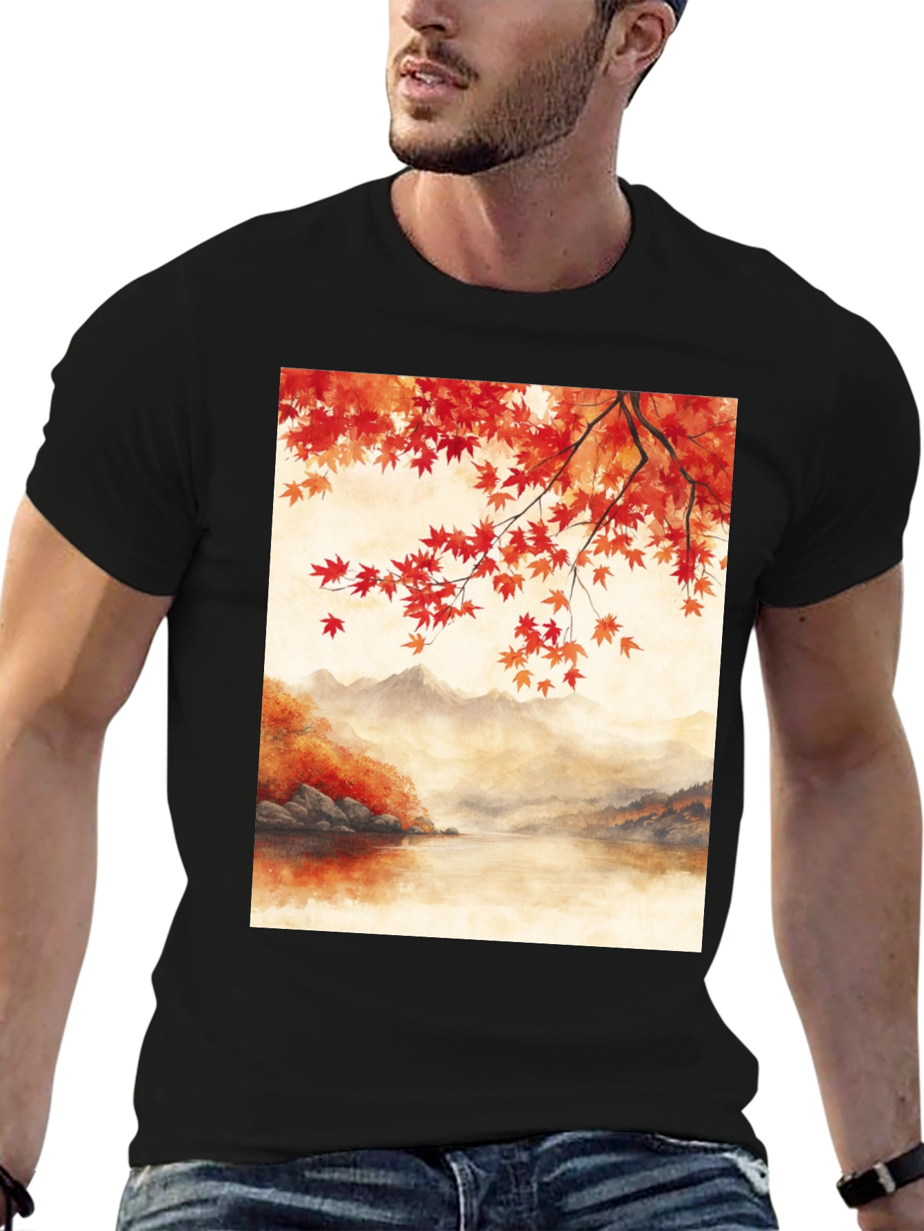 Autumn Lake T-Shirt - Artistic Fall Landscape Tee