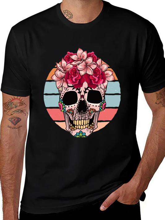 Sugar Skull Floral Crown Graphic Tee - Day of the Dead
