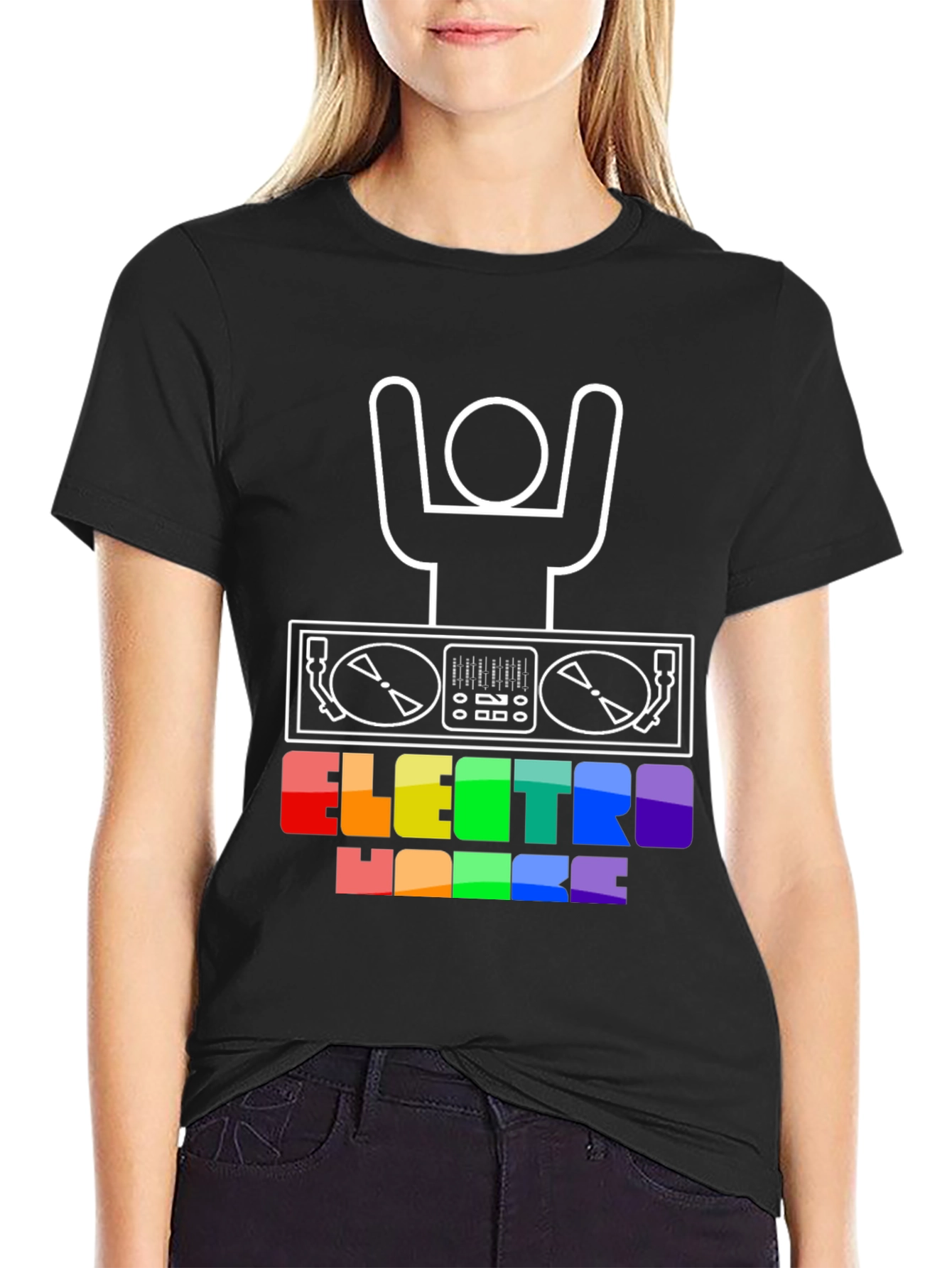 Electro House DJ T-Shirt - Rainbow Text Graphic Tee