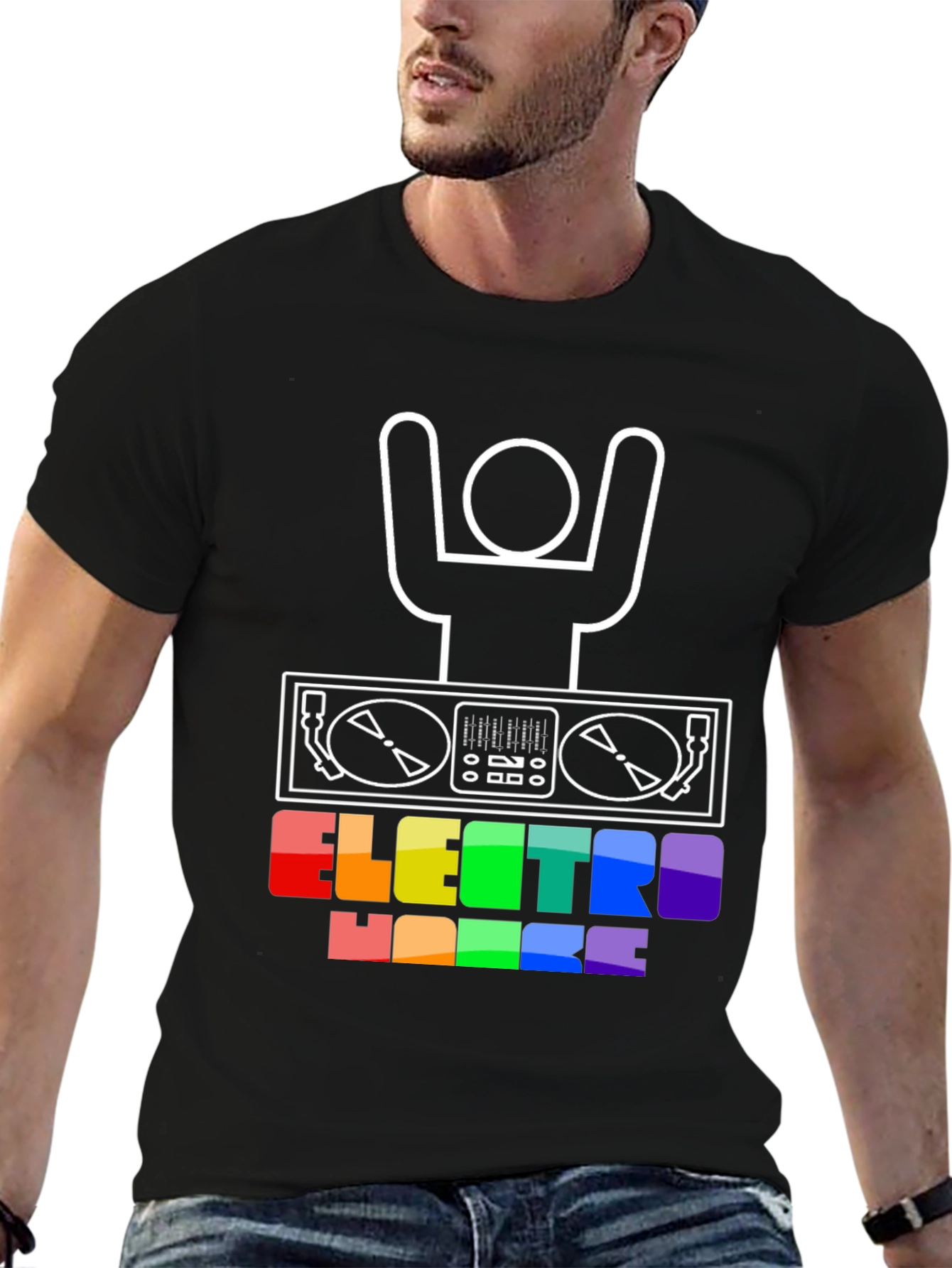 Electro House DJ T-Shirt - Rainbow Text Graphic Tee