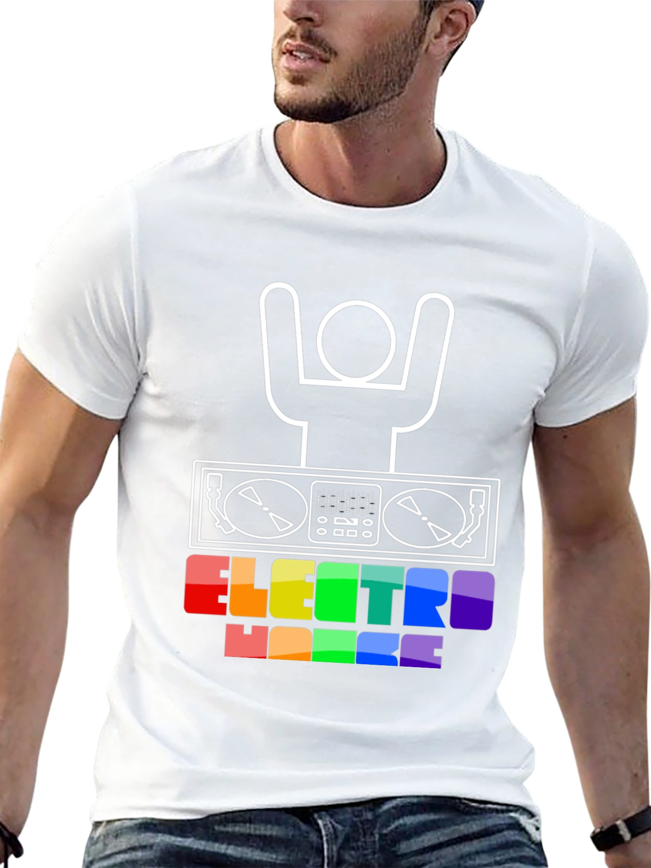 Electro House DJ T-Shirt - Rainbow Text Graphic Tee