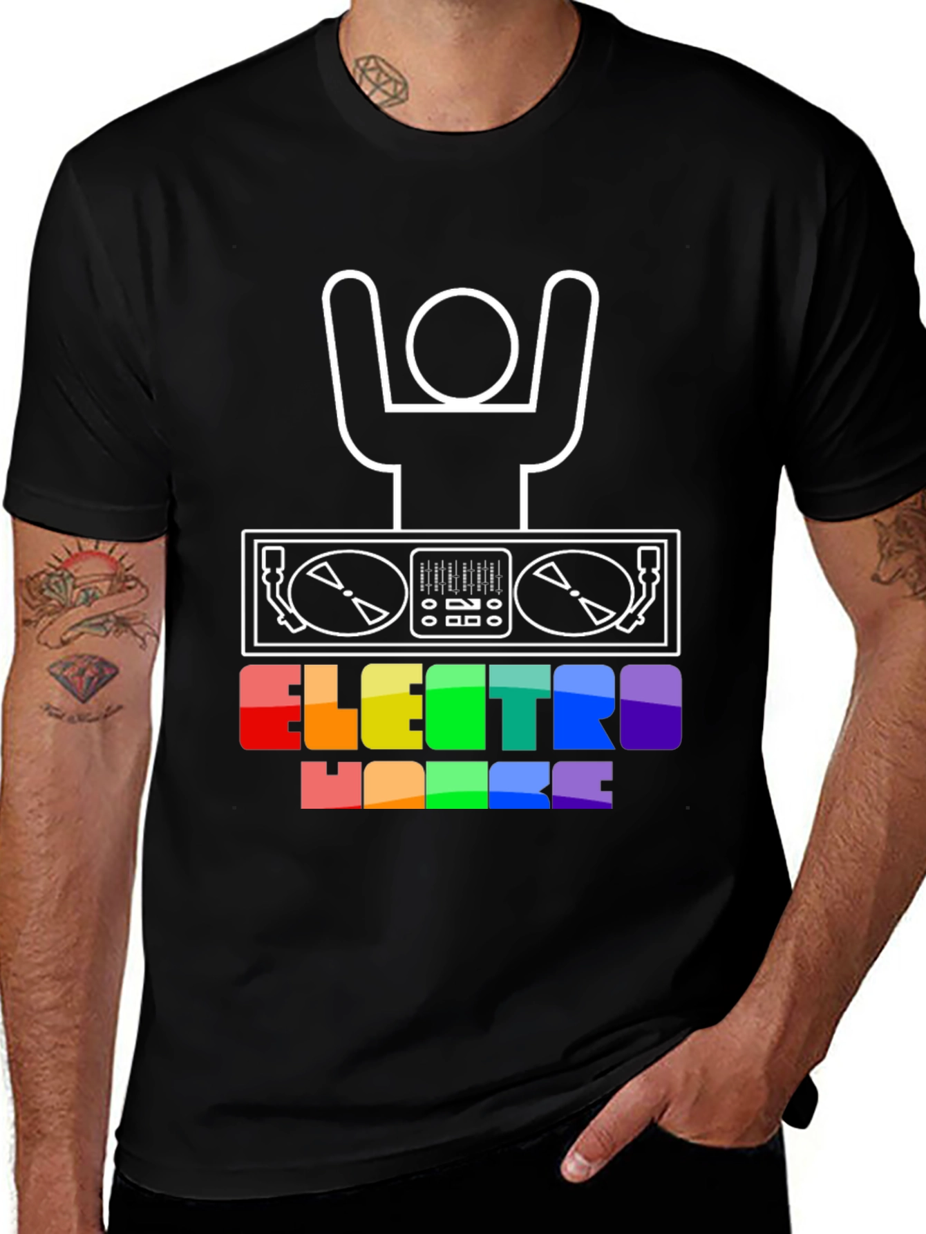 Electro House DJ T-Shirt - Rainbow Text Graphic Tee