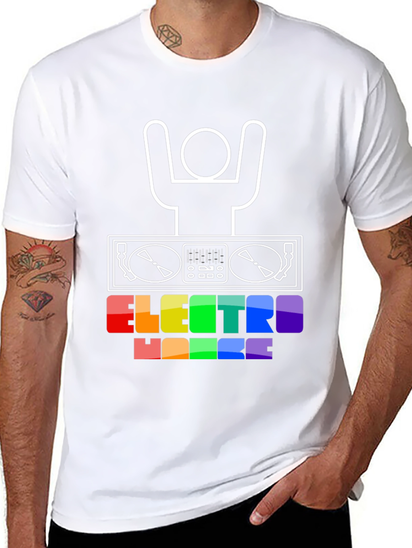 Electro House DJ T-Shirt - Rainbow Text Graphic Tee