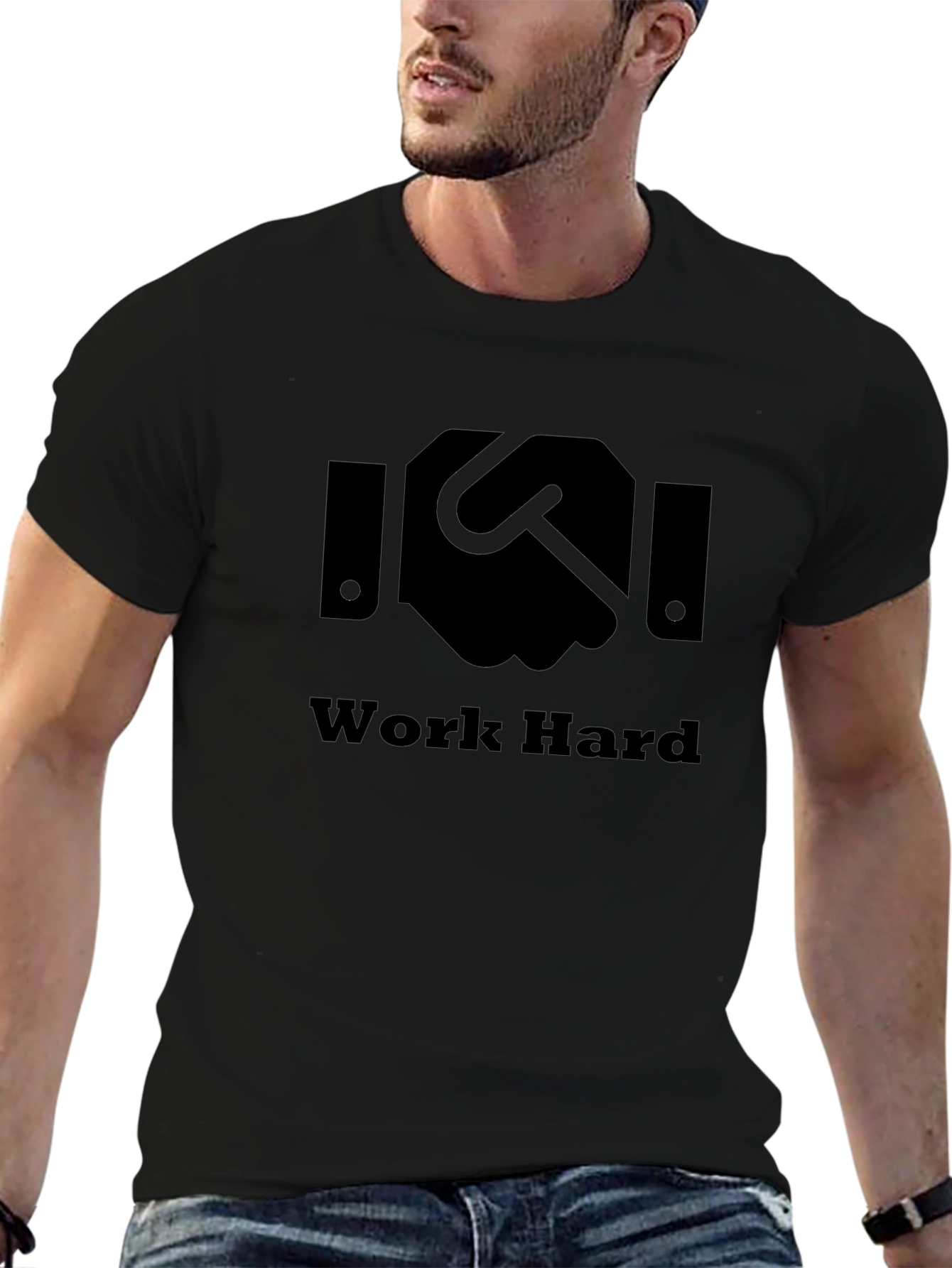 Work Hard Graphic Tee - Black Cotton Blend