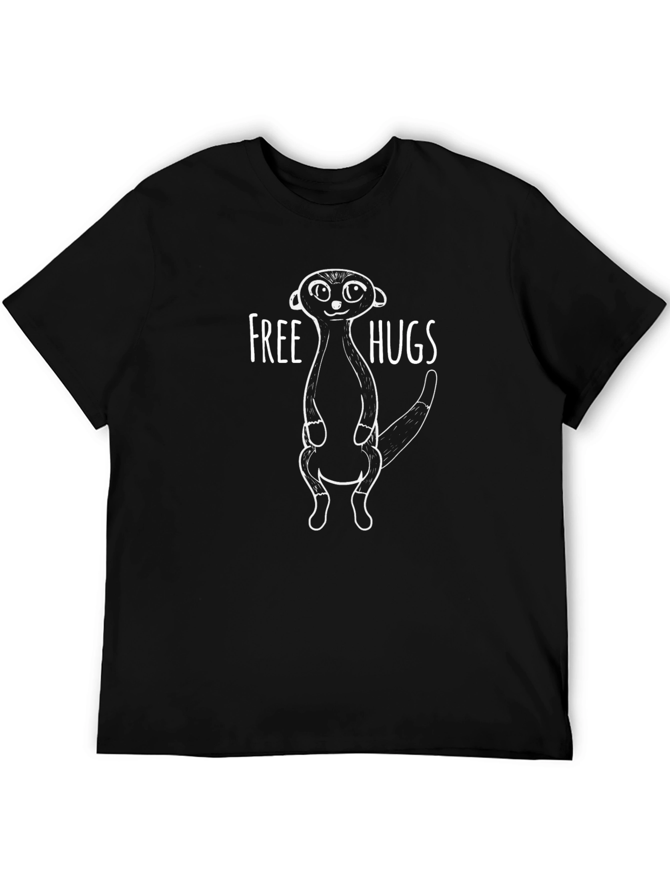 Free Hugs Meerkat Graphic Tee - Black Cotton T-Shirt