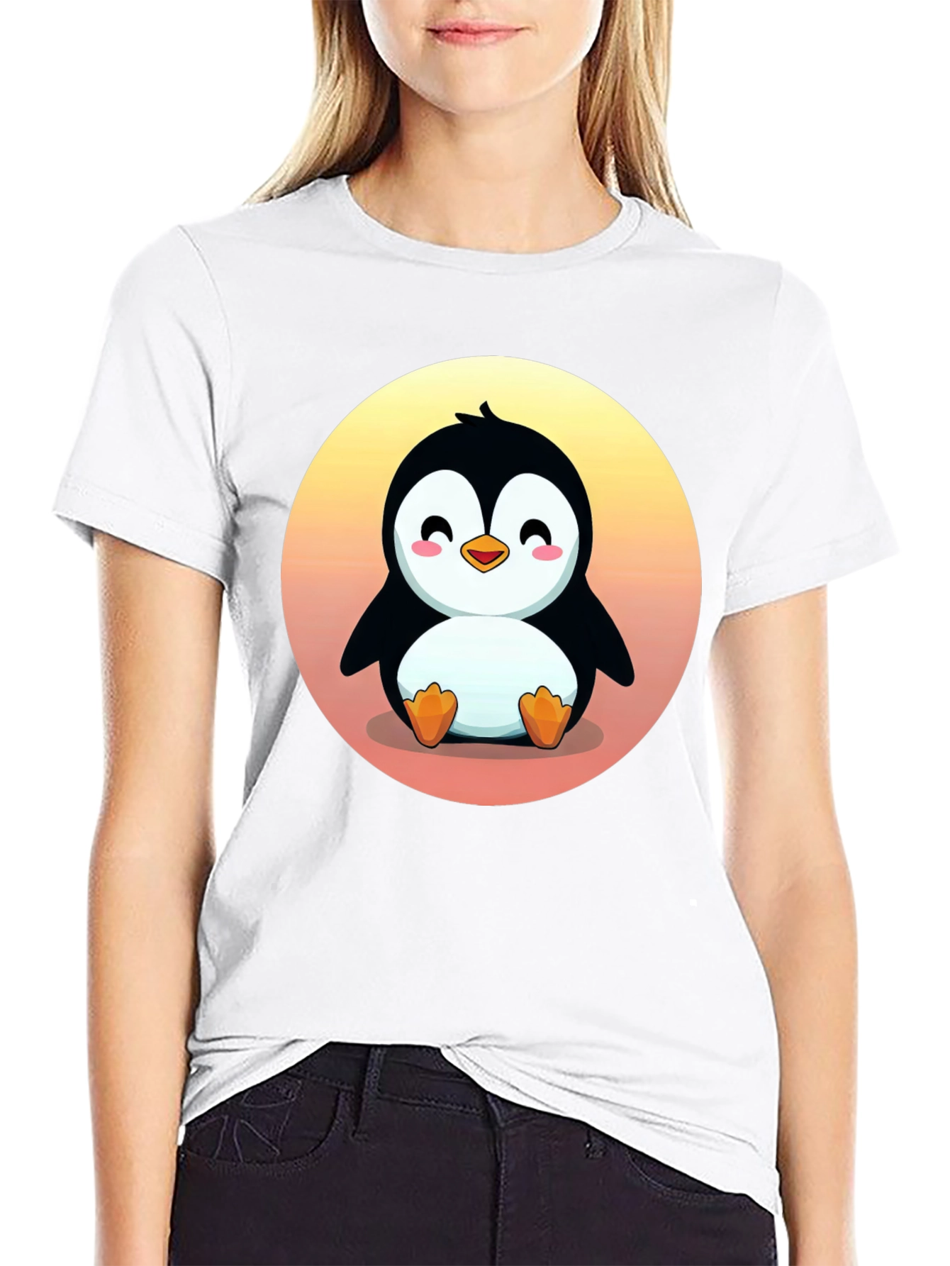 Cute Penguin Graphic Print Black T-Shirt