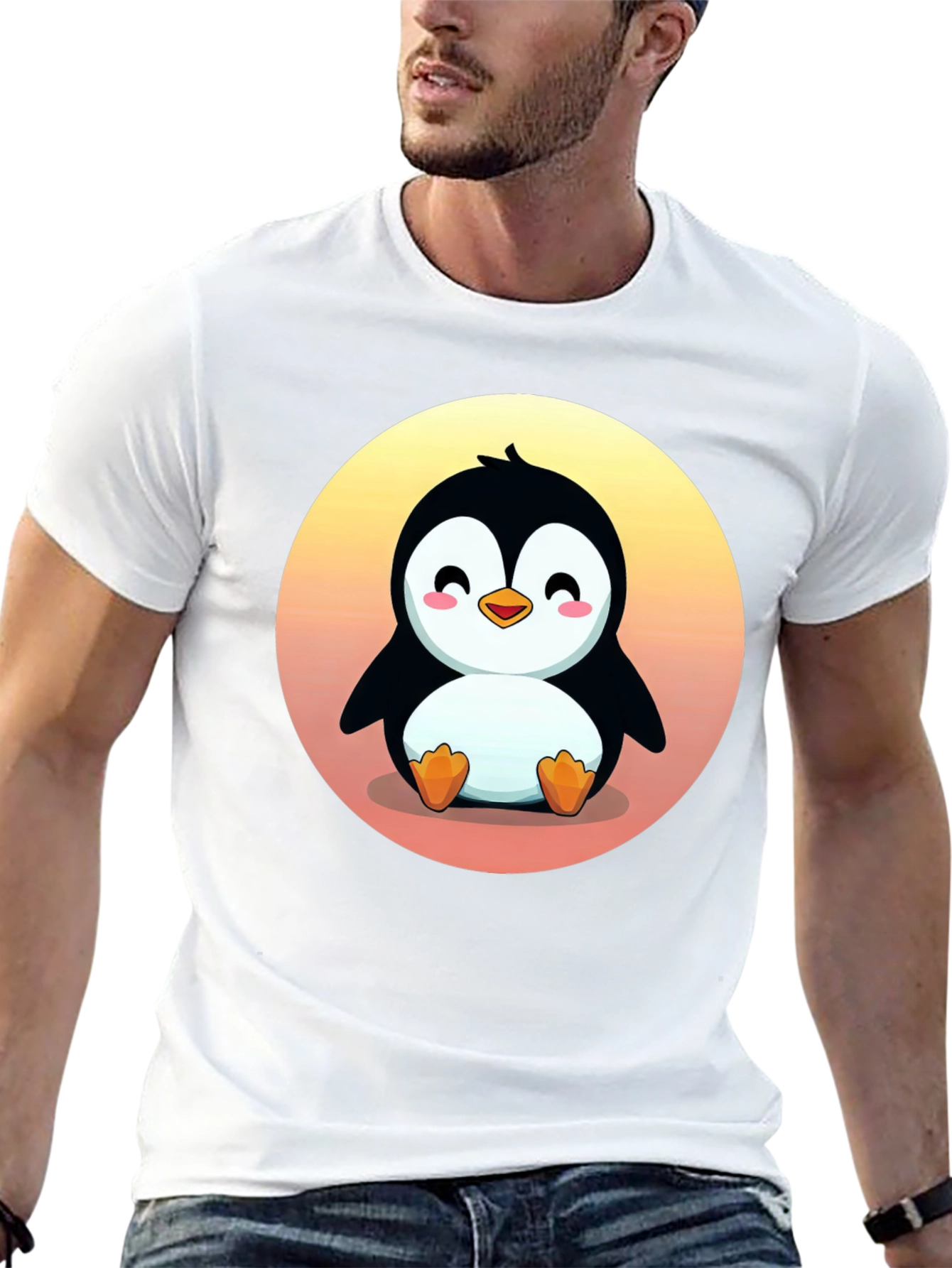 Cute Penguin Graphic Print Black T-Shirt