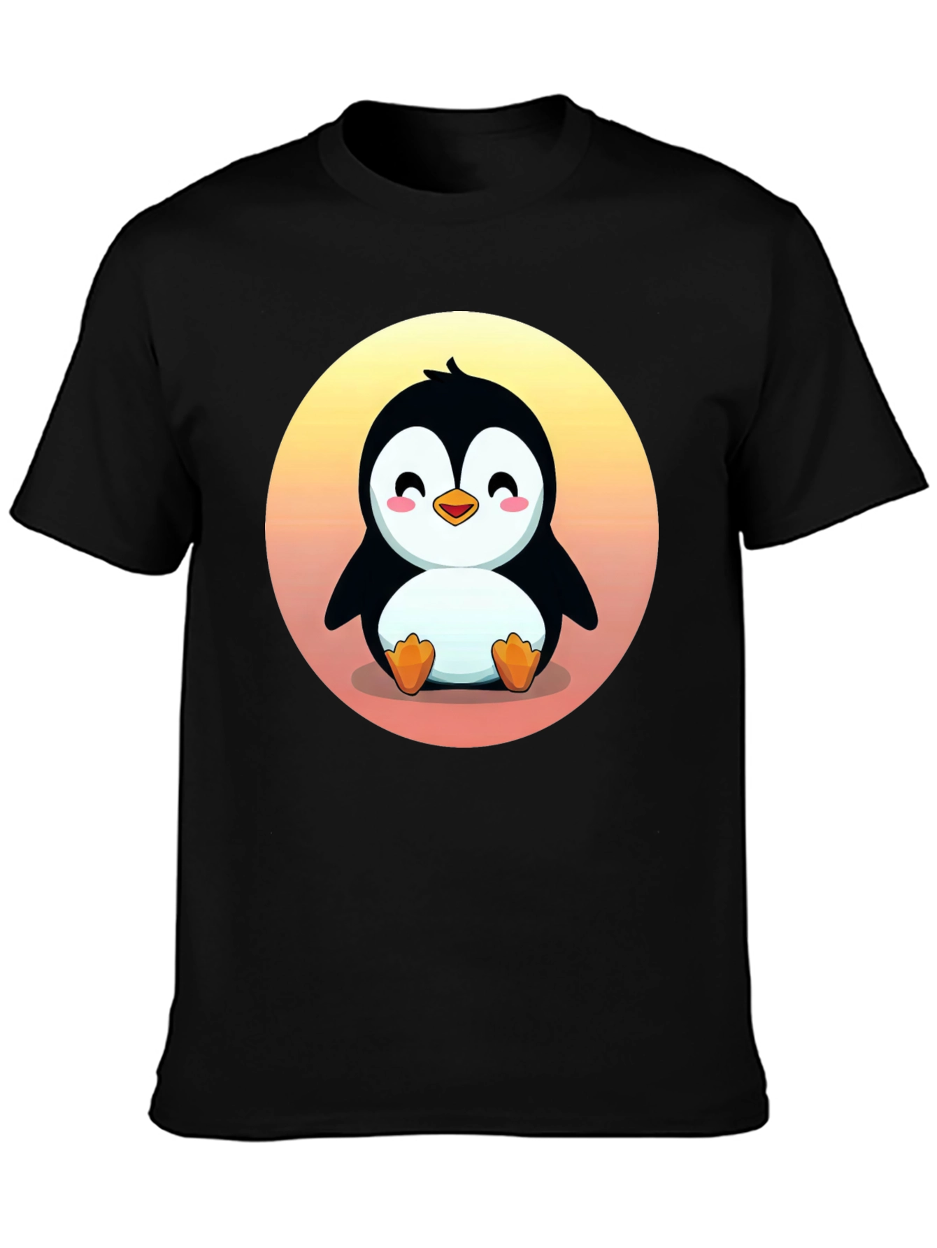Cute Penguin Graphic Print Black T-Shirt
