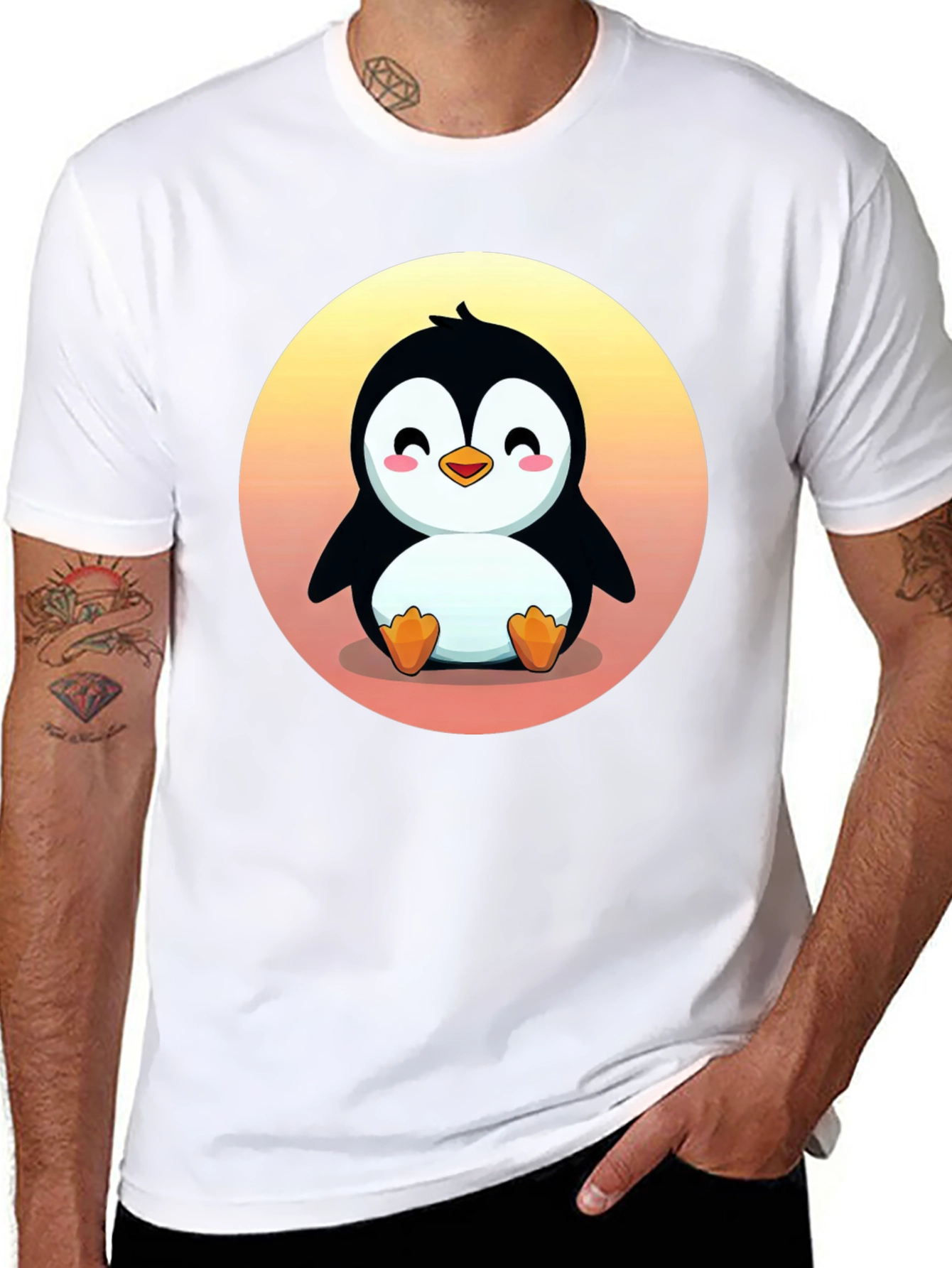 Cute Penguin Graphic Print Black T-Shirt