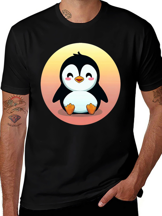 Cute Penguin Graphic Print Black T-Shirt