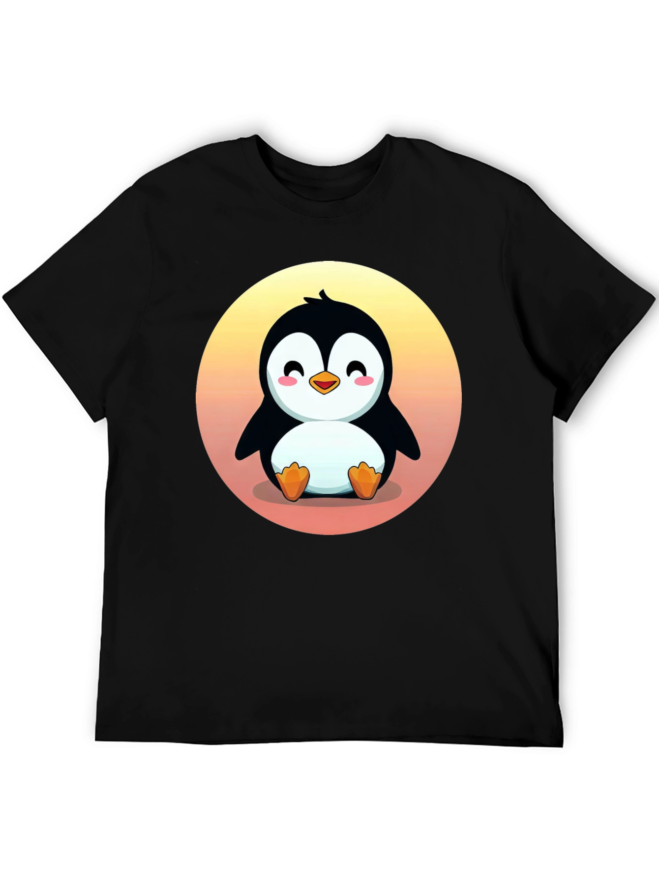 Cute Penguin Graphic Print Black T-Shirt