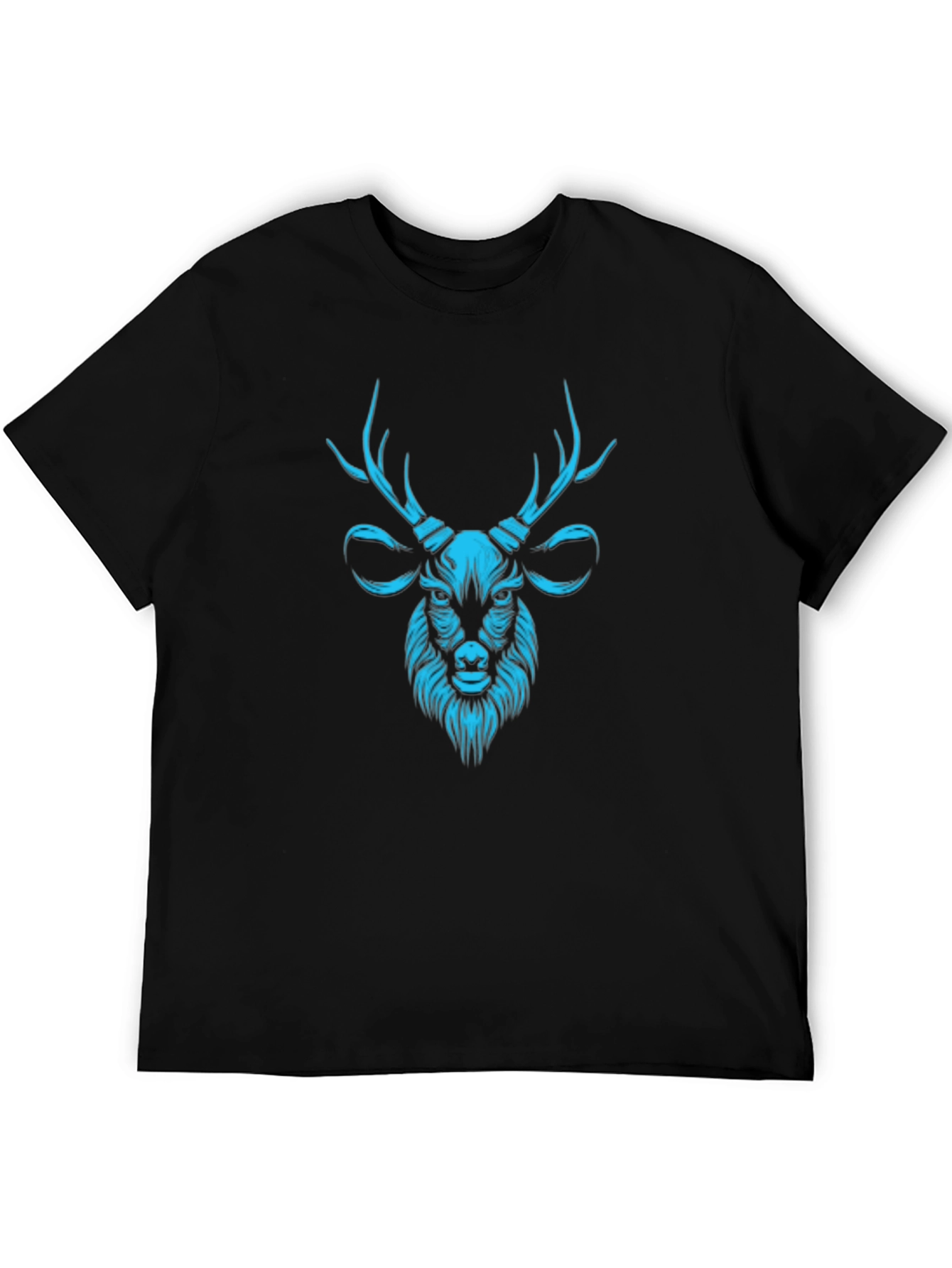 Mens Black T-Shirt with Teal Deer Graphic