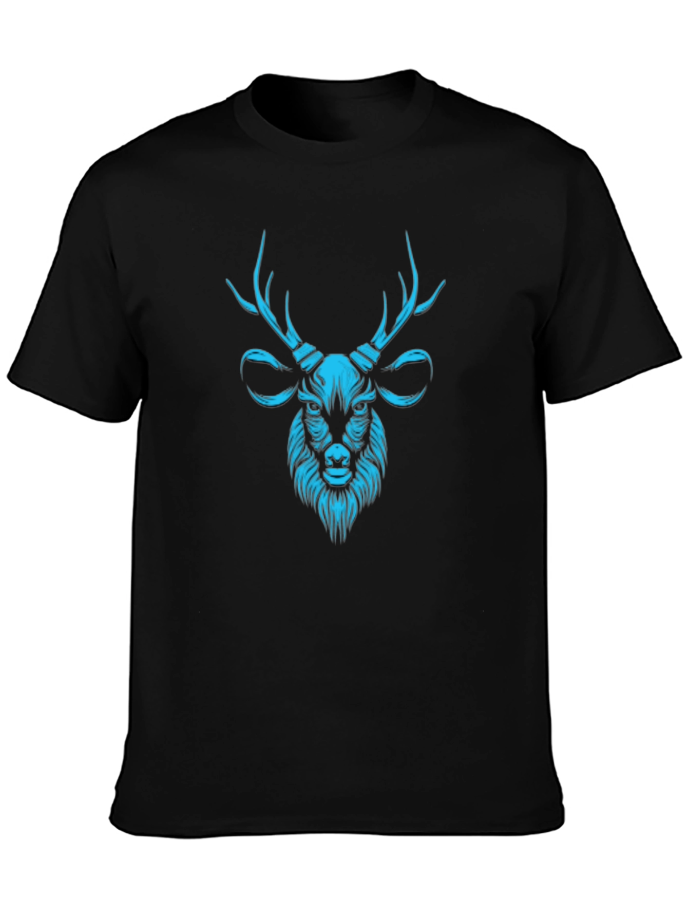 Mens Black T-Shirt with Teal Deer Graphic