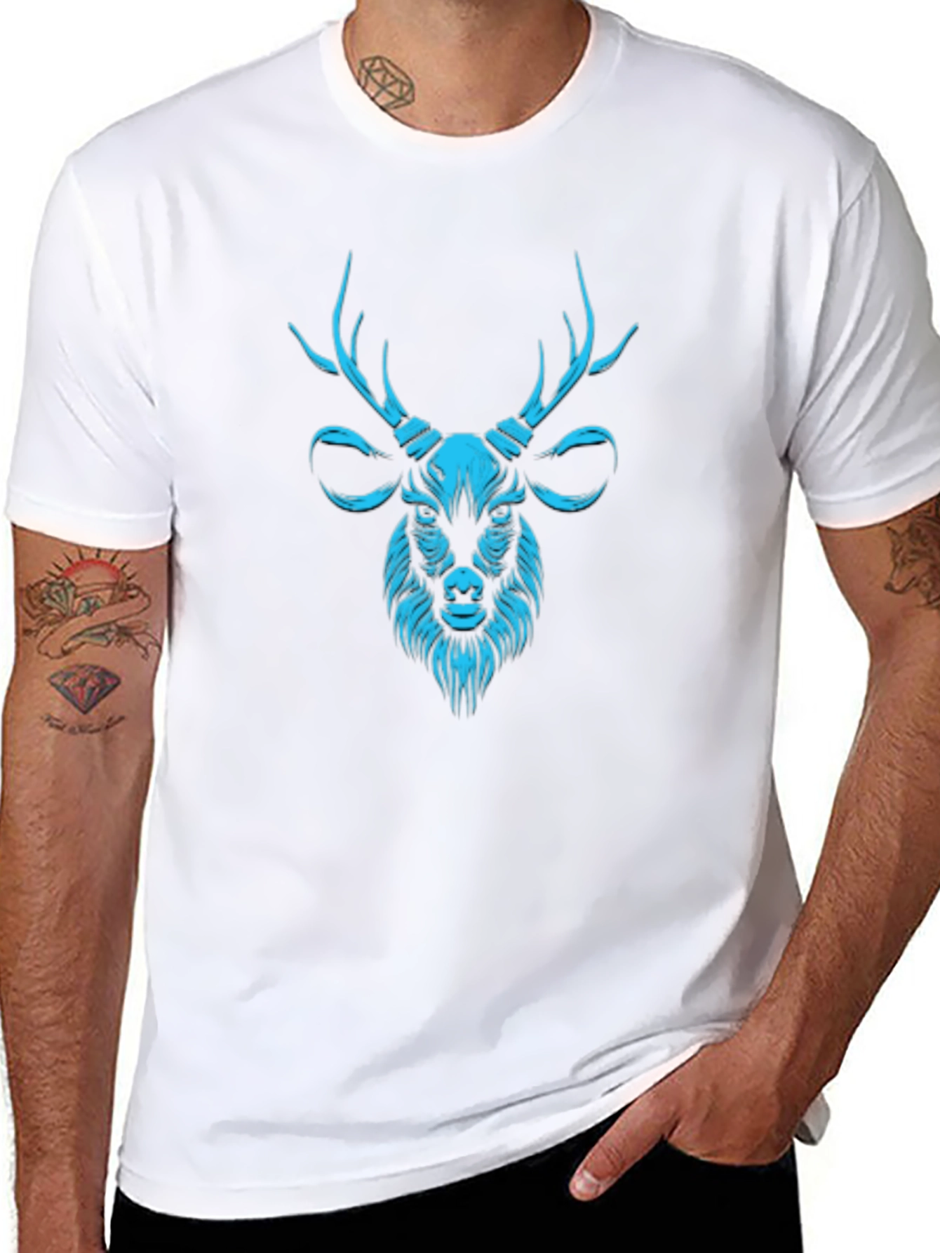 Mens Black T-Shirt with Teal Deer Graphic