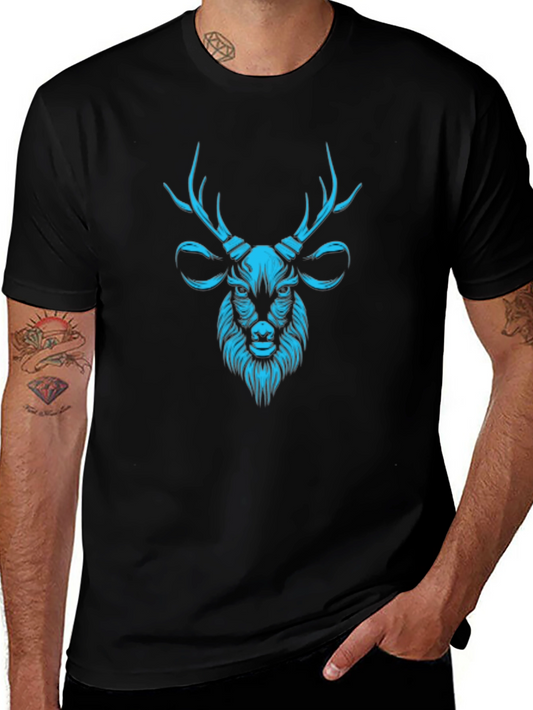 Mens Black T-Shirt with Teal Deer Graphic
