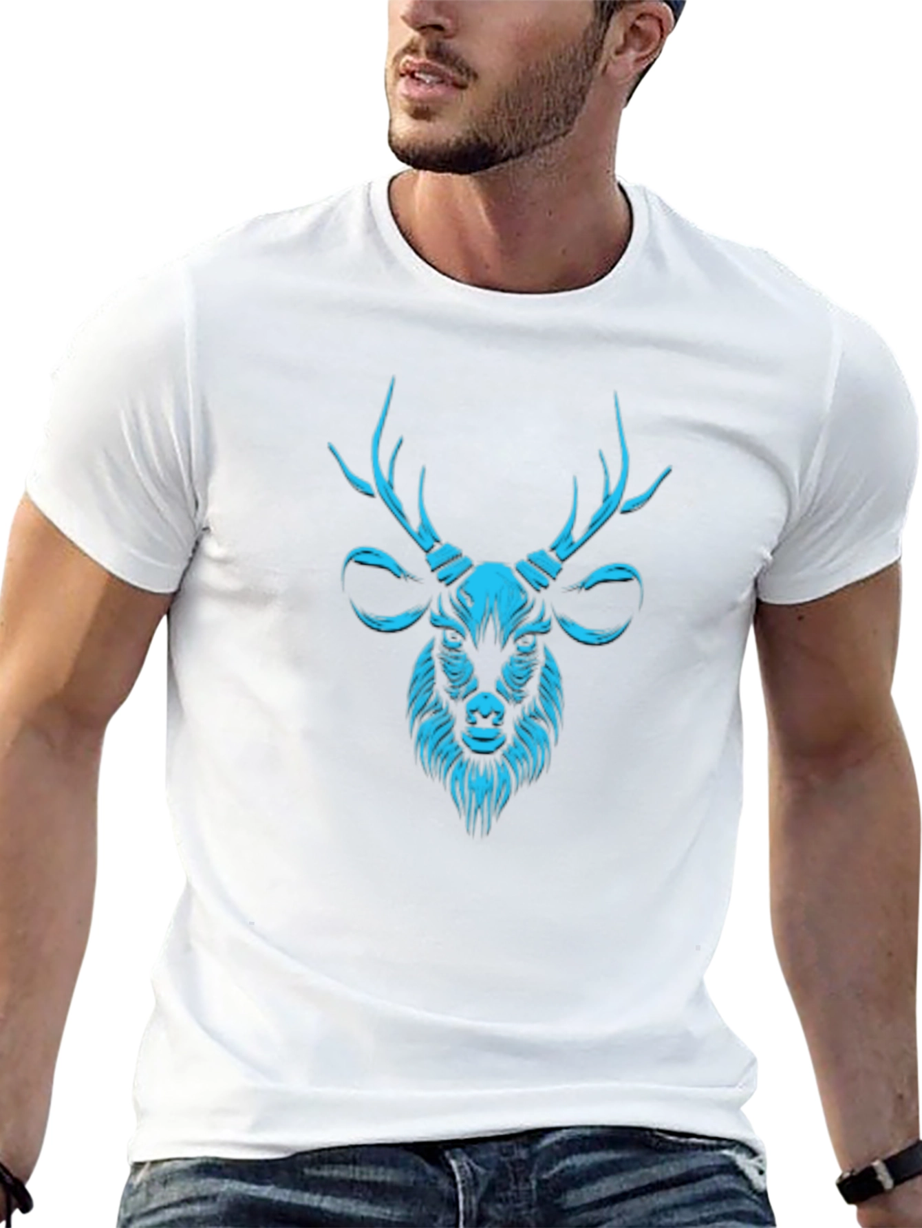 Mens Black T-Shirt with Teal Deer Graphic