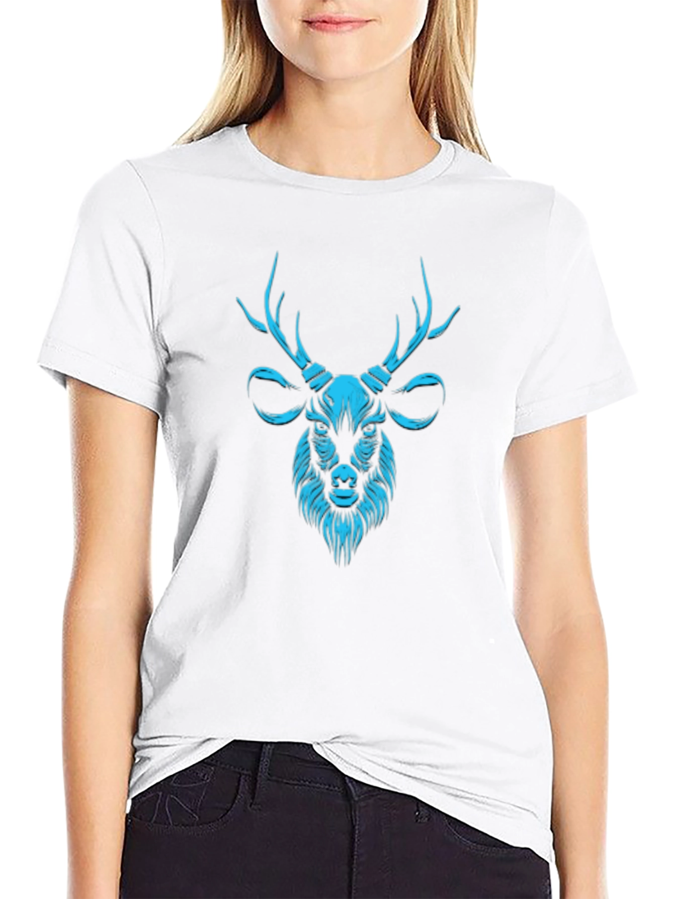 Mens Black T-Shirt with Teal Deer Graphic