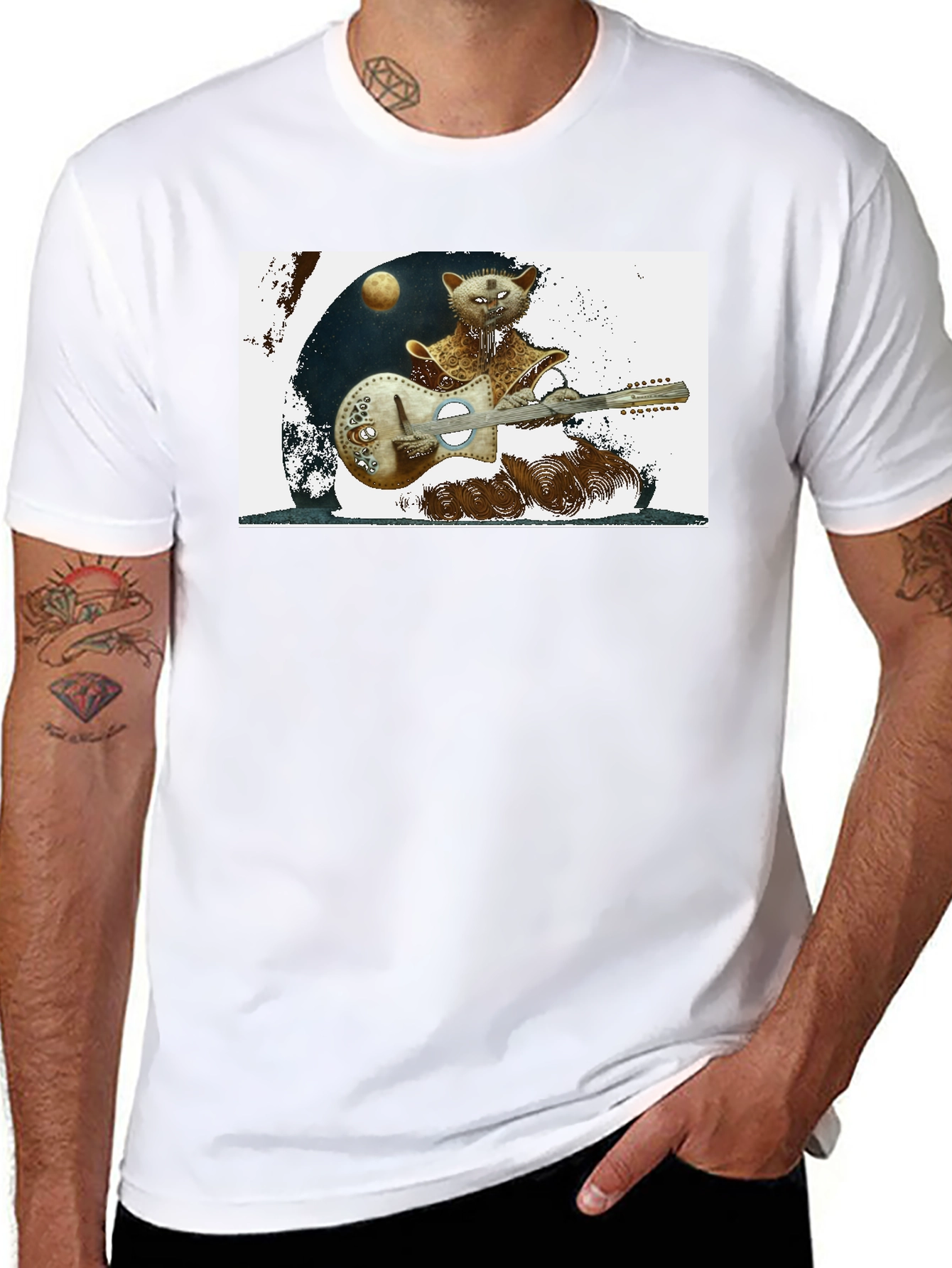 Cool Cat Guitarist Graphic Tee