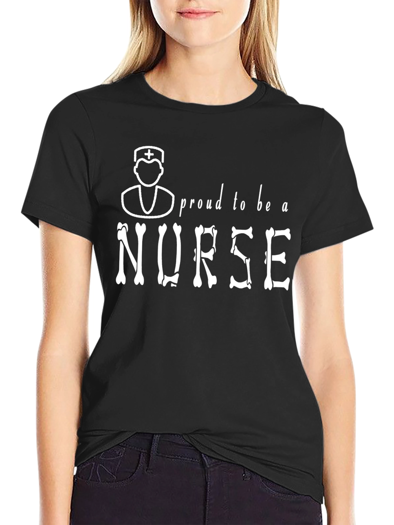 Proud Nurse T-Shirt - Bone Lettering