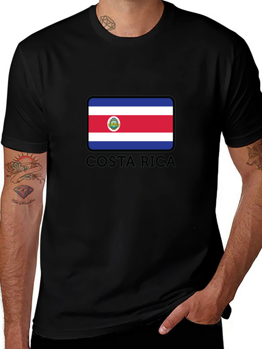Costa Rica Flag Graphic T-Shirt - Black Cotton Tee