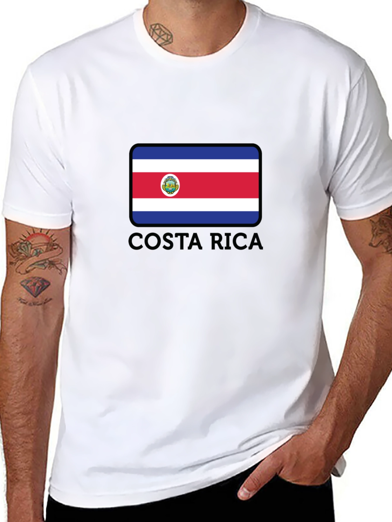 Costa Rica Flag Graphic T-Shirt - Black Cotton Tee