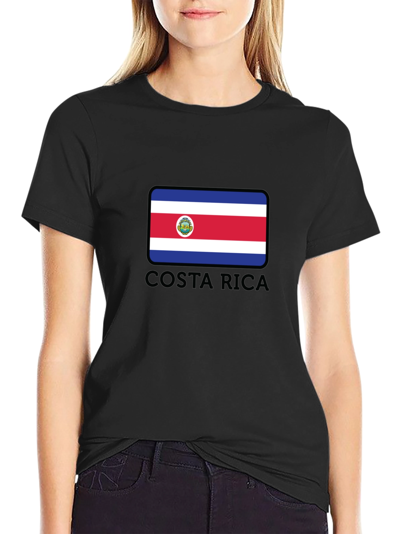 Costa Rica Flag Graphic T-Shirt - Black Cotton Tee