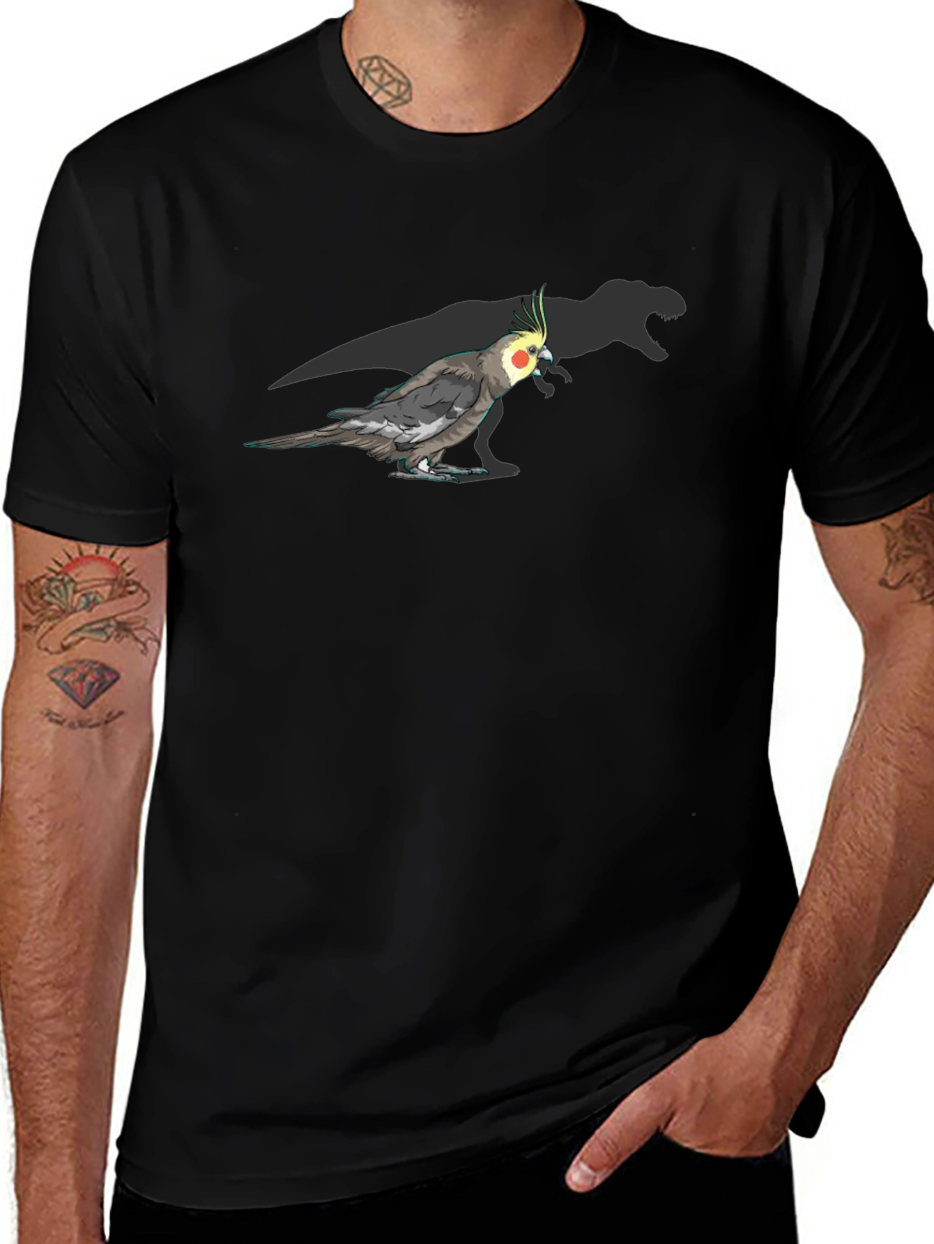 Cockatiel Dinosaur Shadow T-Shirt - Unique Graphic Tee