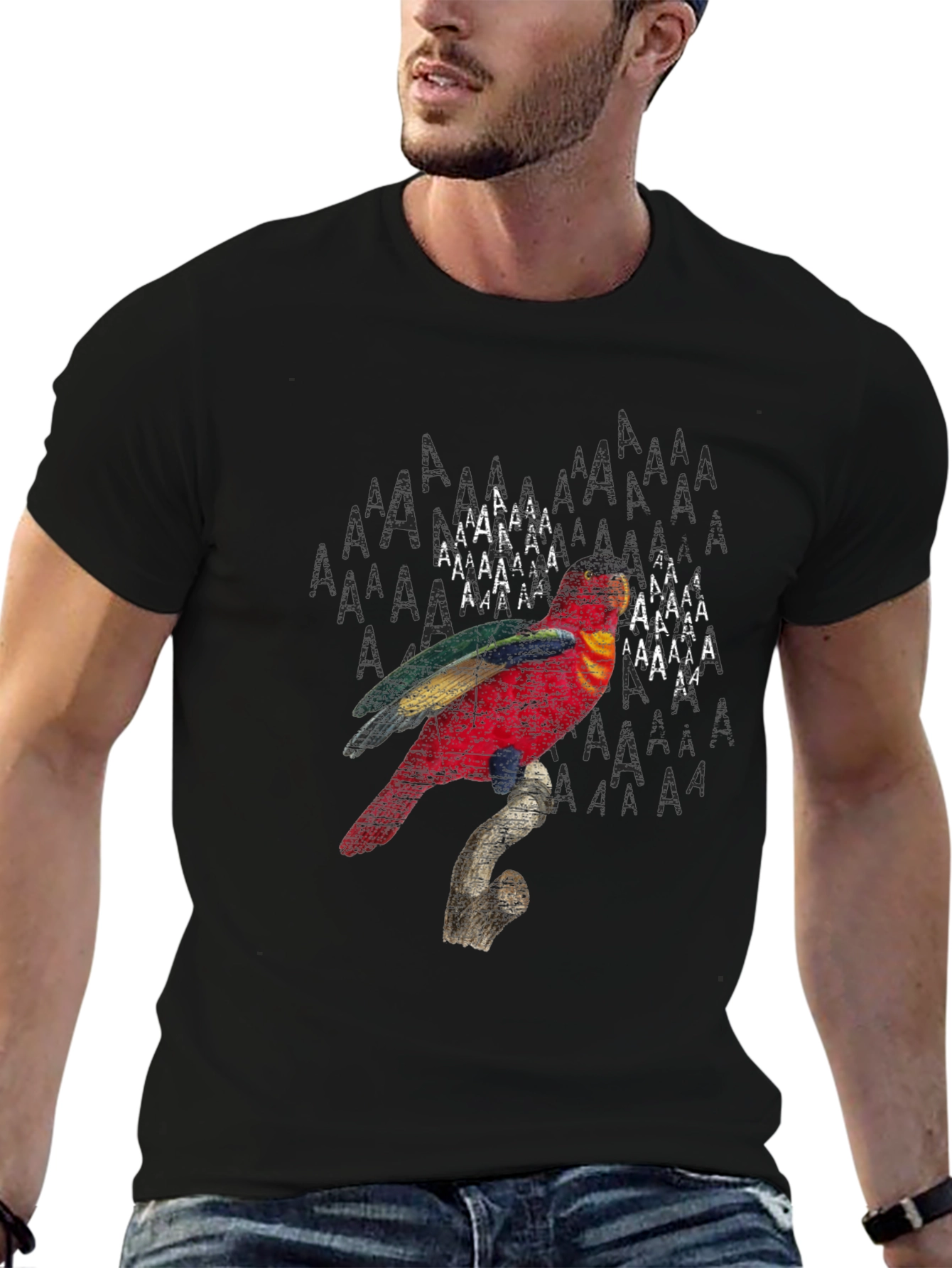 Parrot Graphic Print Black T-Shirt