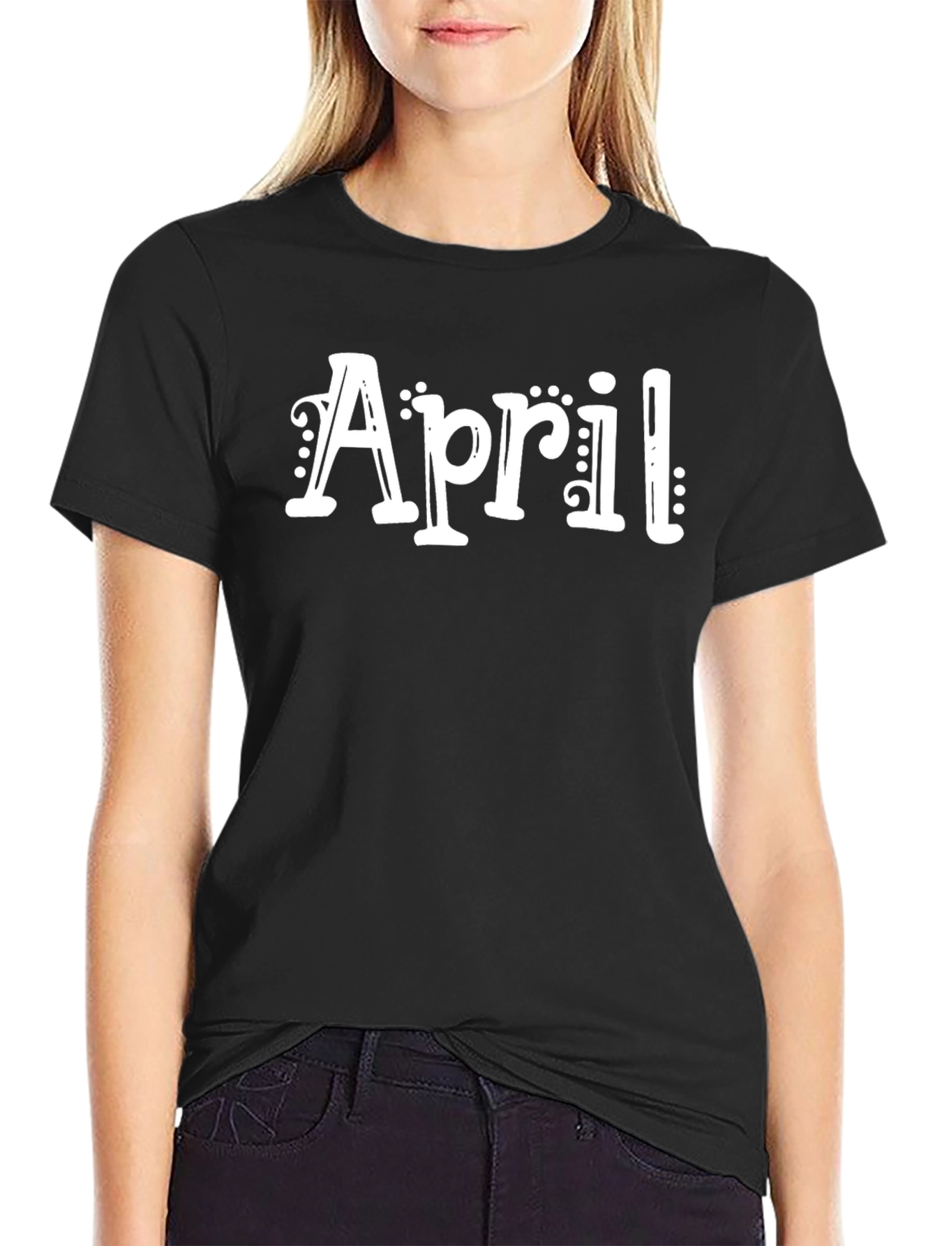 April Graphic Tee - Stylish Black Cotton T-Shirt