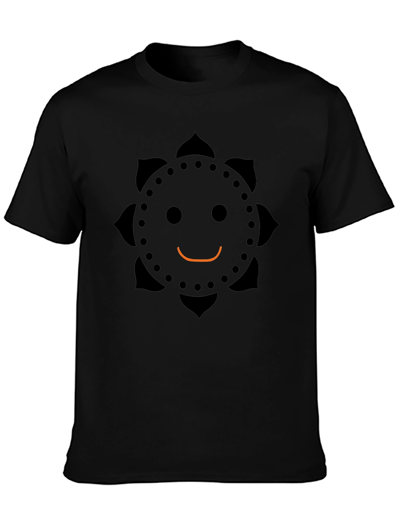 Smiley Face Flower T-Shirt - Casual Black Tee