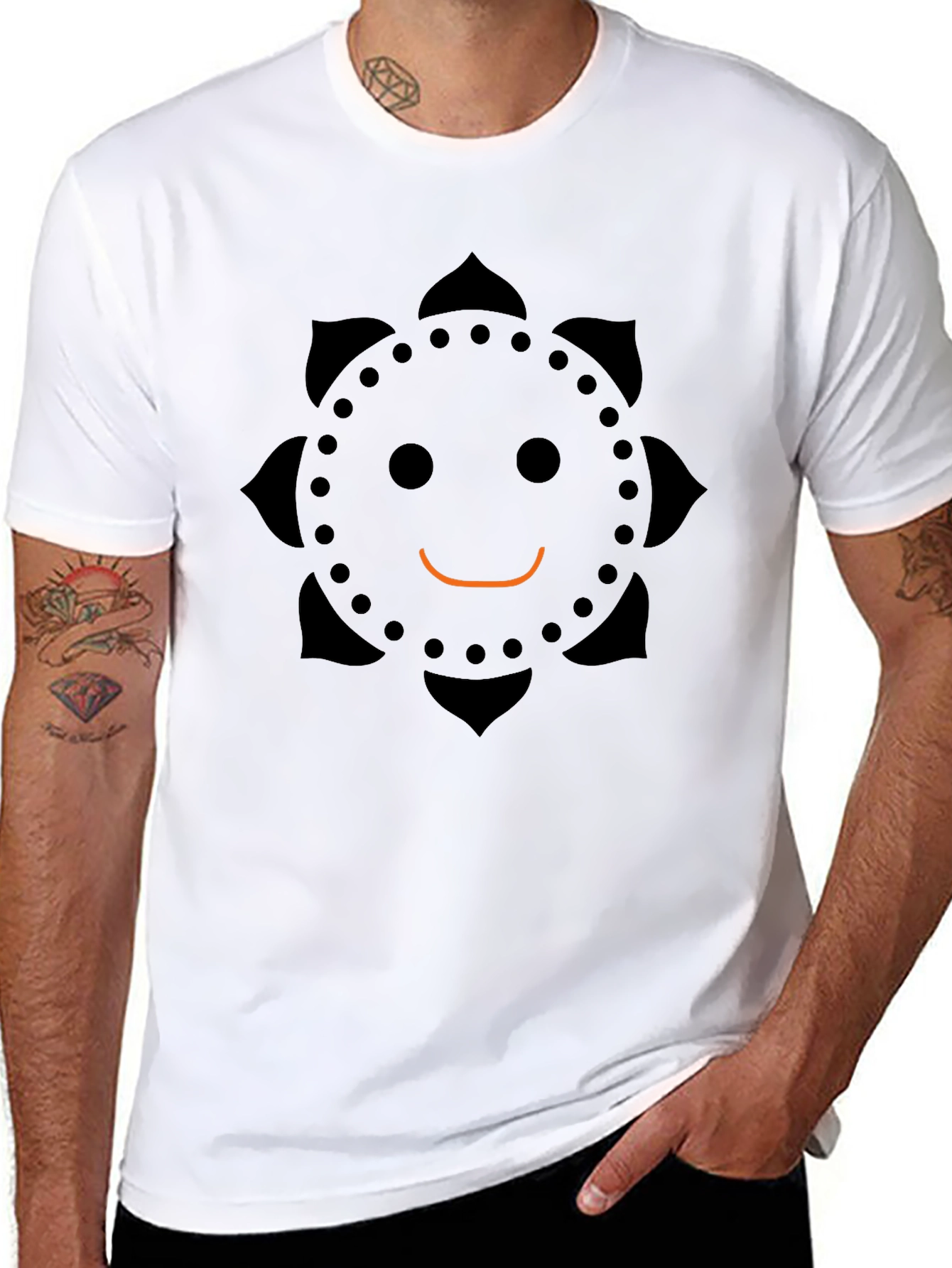 Smiley Face Flower T-Shirt - Casual Black Tee