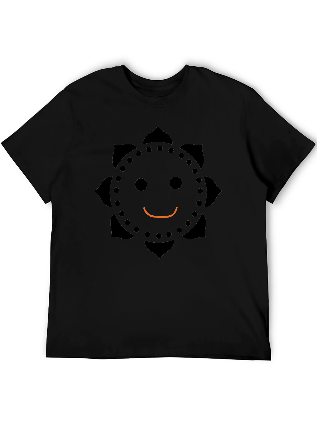 Smiley Face Flower T-Shirt - Casual Black Tee