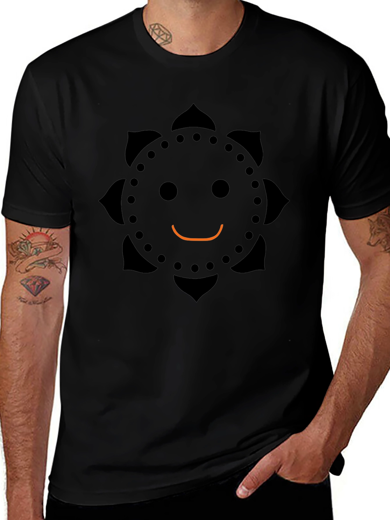 Smiley Face Flower T-Shirt - Casual Black Tee