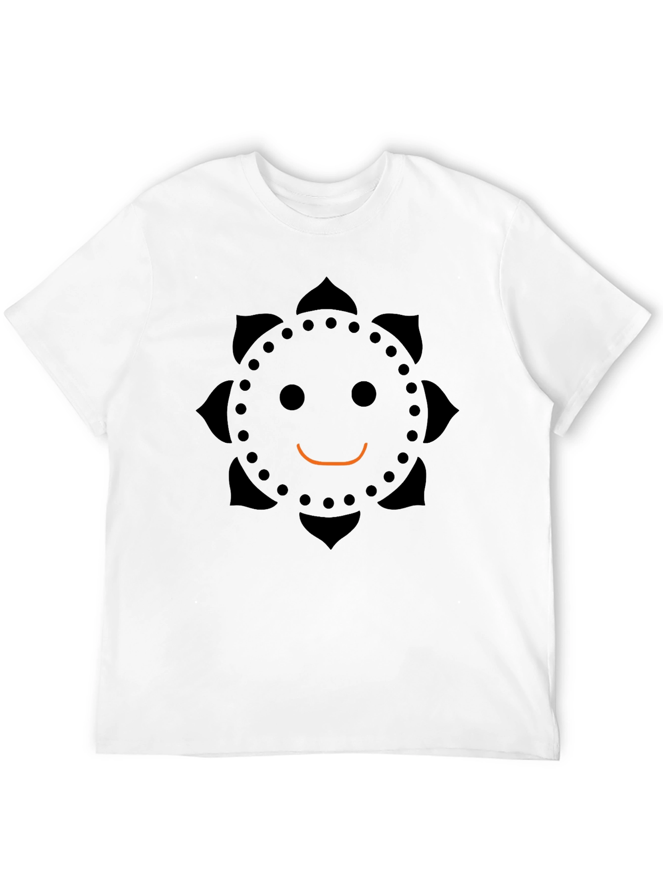 Smiley Face Flower T-Shirt - Casual Black Tee
