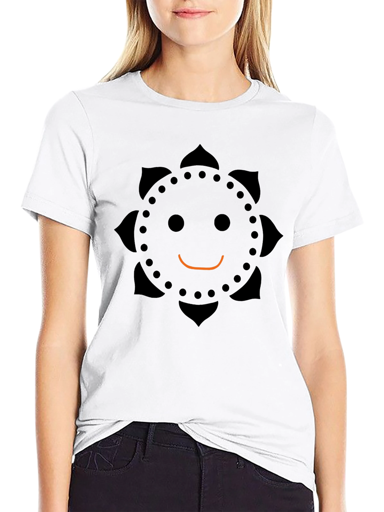 Smiley Face Flower T-Shirt - Casual Black Tee