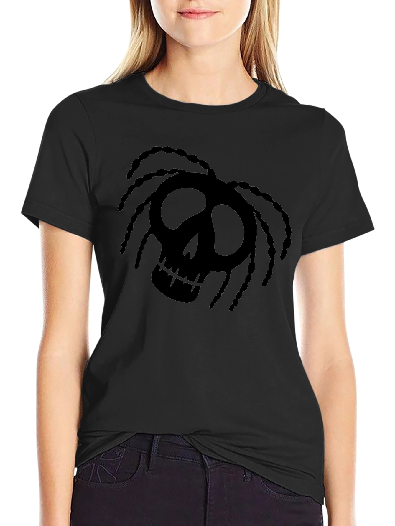 Skull Dreadlock Graphic T-Shirt - Black
