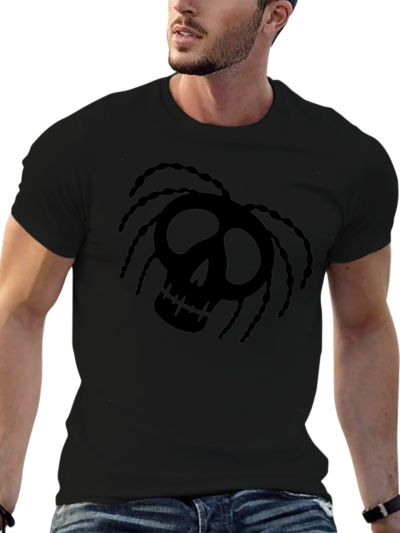 Skull Dreadlock Graphic T-Shirt - Black