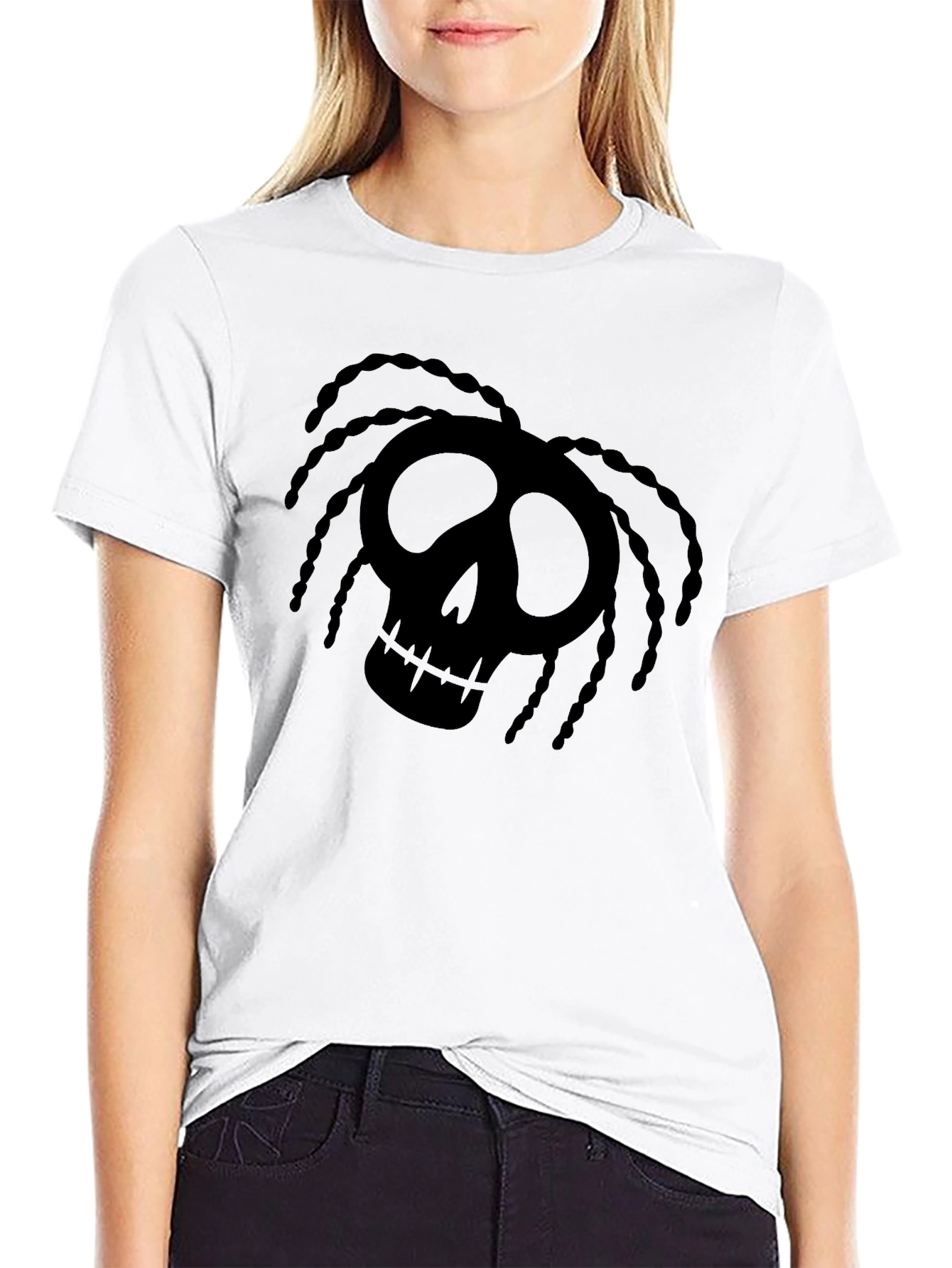 Skull Dreadlock Graphic T-Shirt - Black