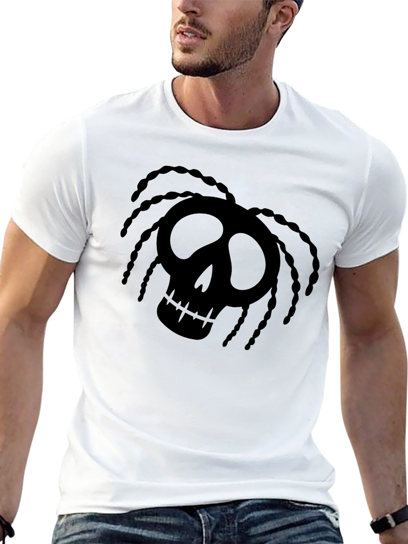 Skull Dreadlock Graphic T-Shirt - Black