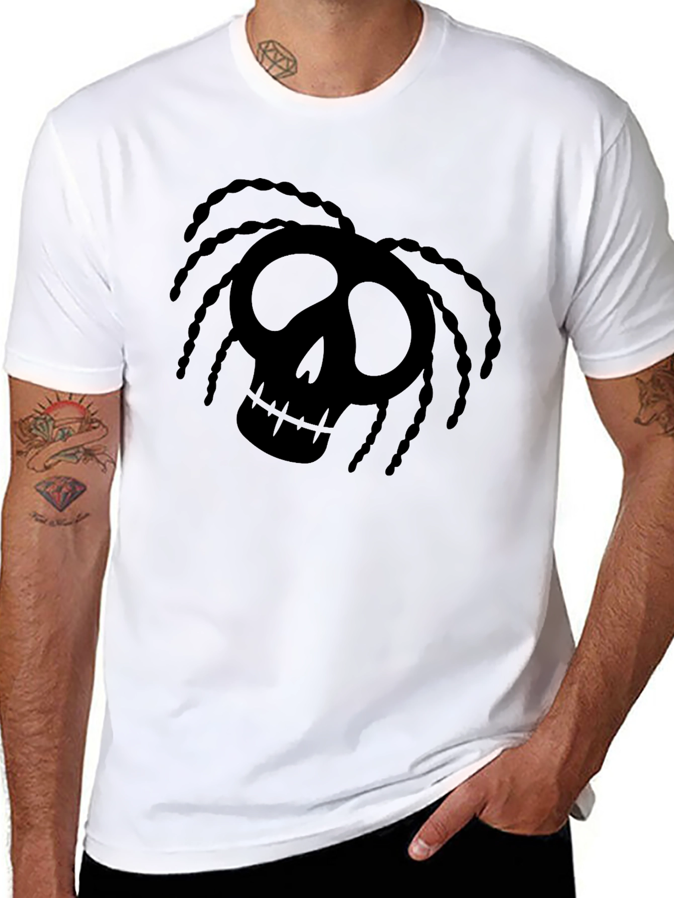 Skull Dreadlock Graphic T-Shirt - Black
