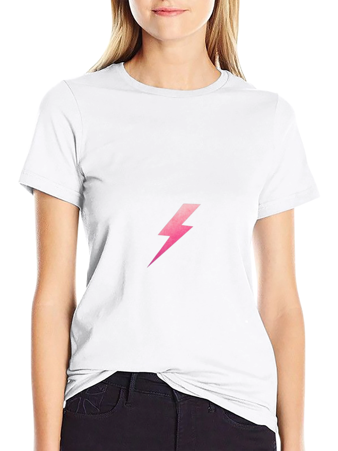 Black T-Shirt with Pink Lightning Bolt