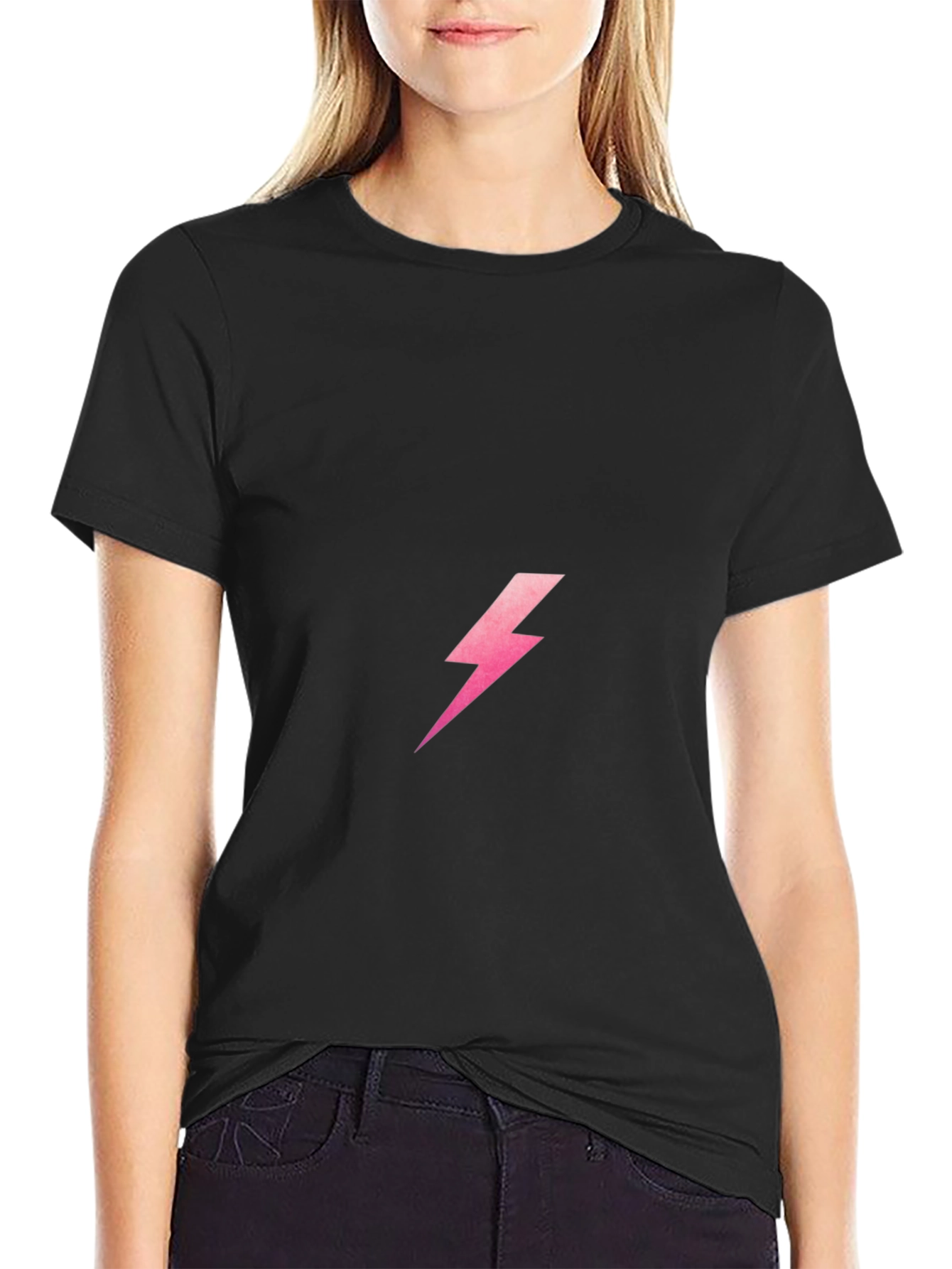 Black T-Shirt with Pink Lightning Bolt