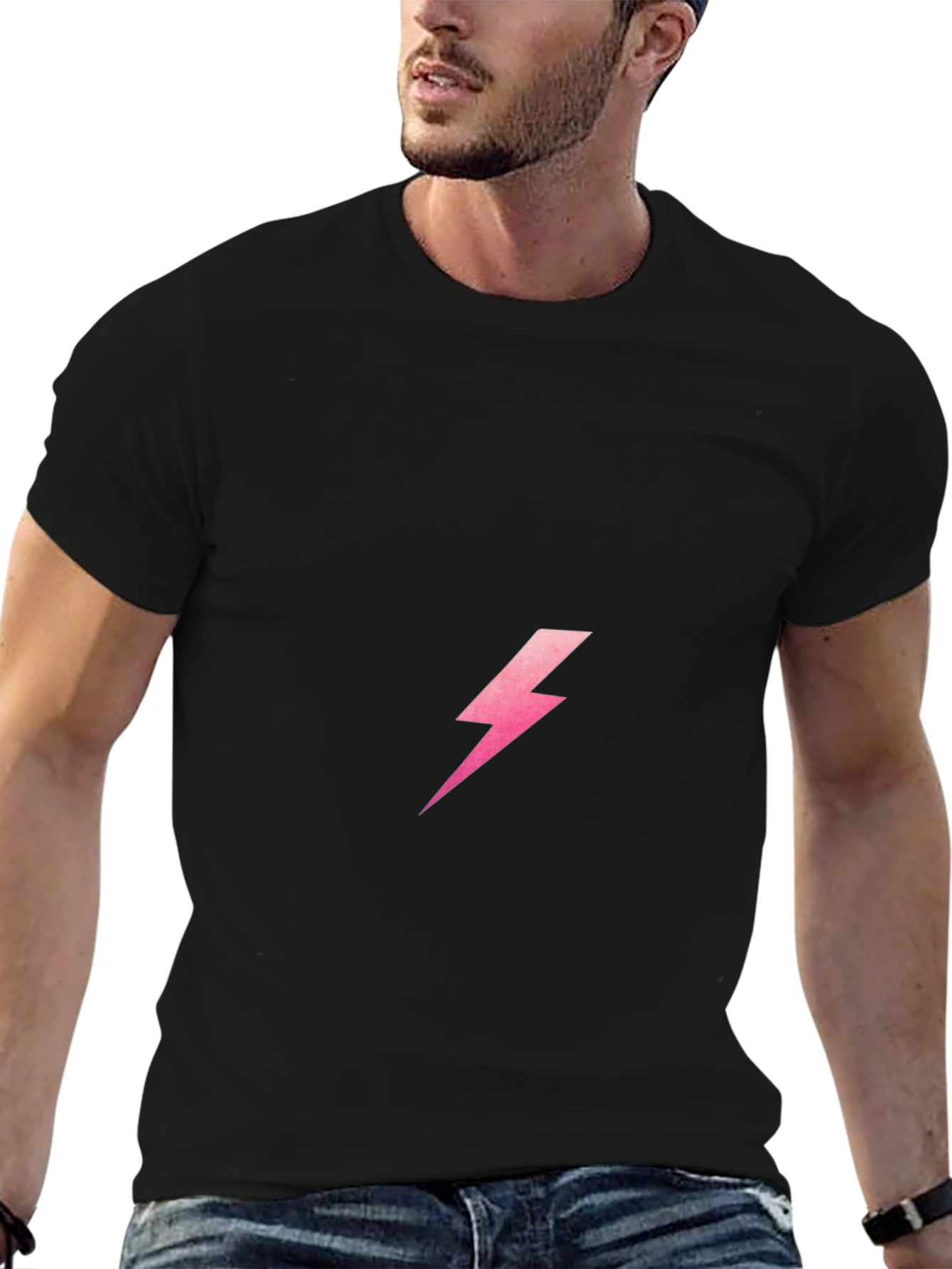 Black T-Shirt with Pink Lightning Bolt